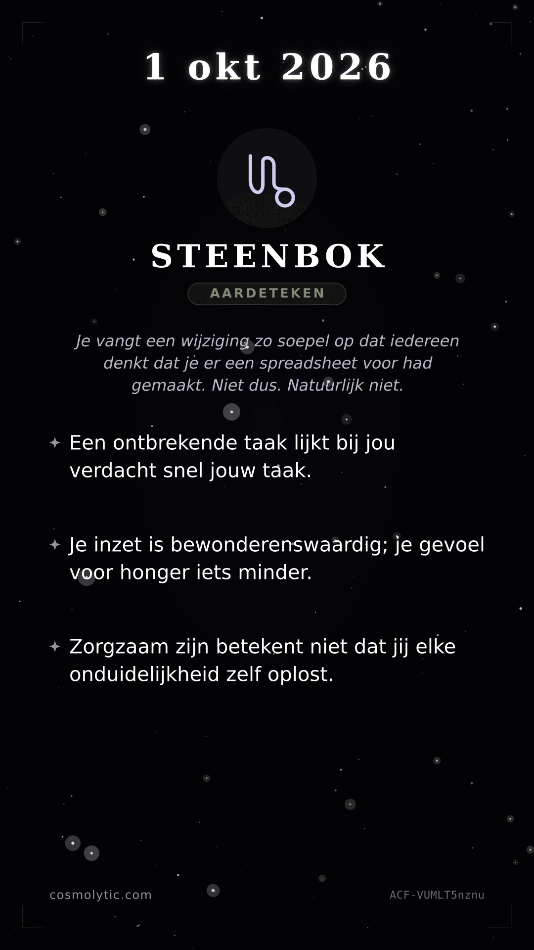 Steenbok daghoroscoop kaart voor 1 oktober 2026