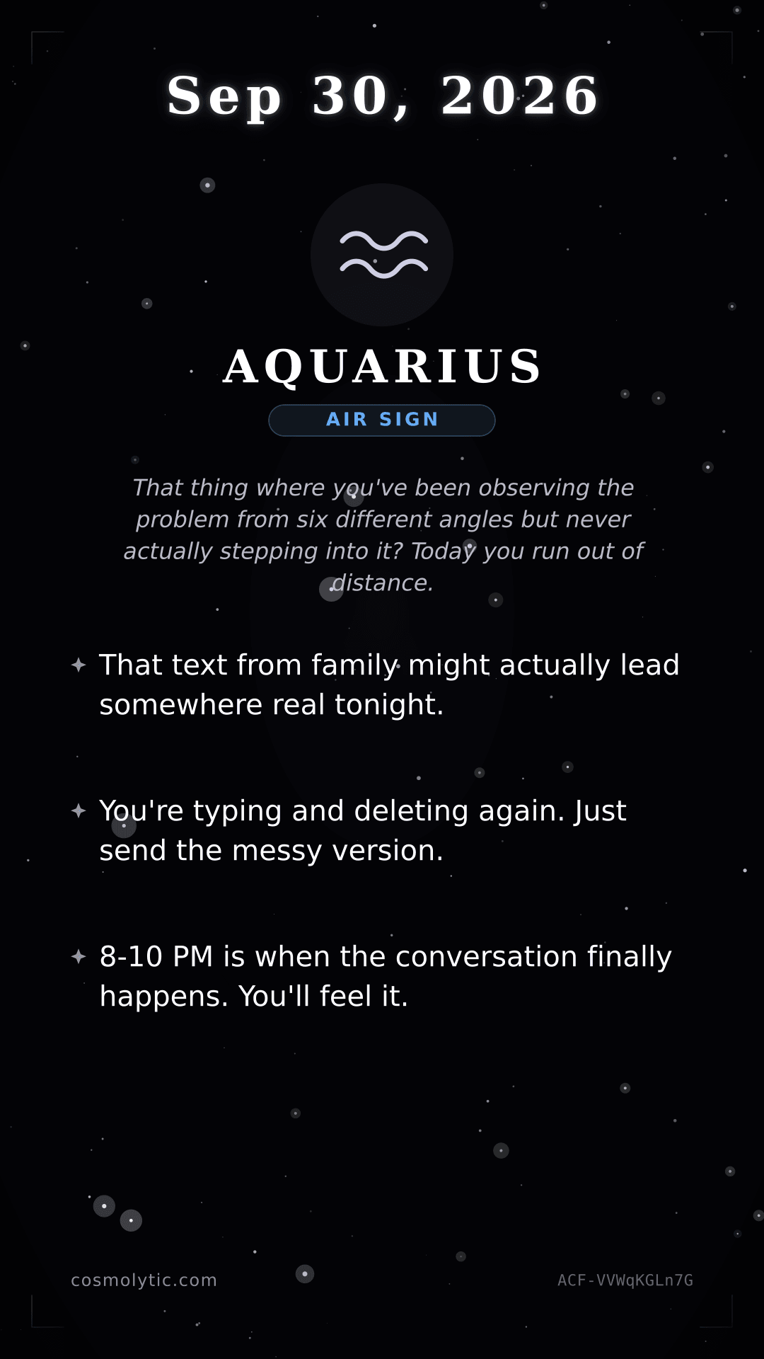 Aquarius daily horoscope card for September 30, 2026