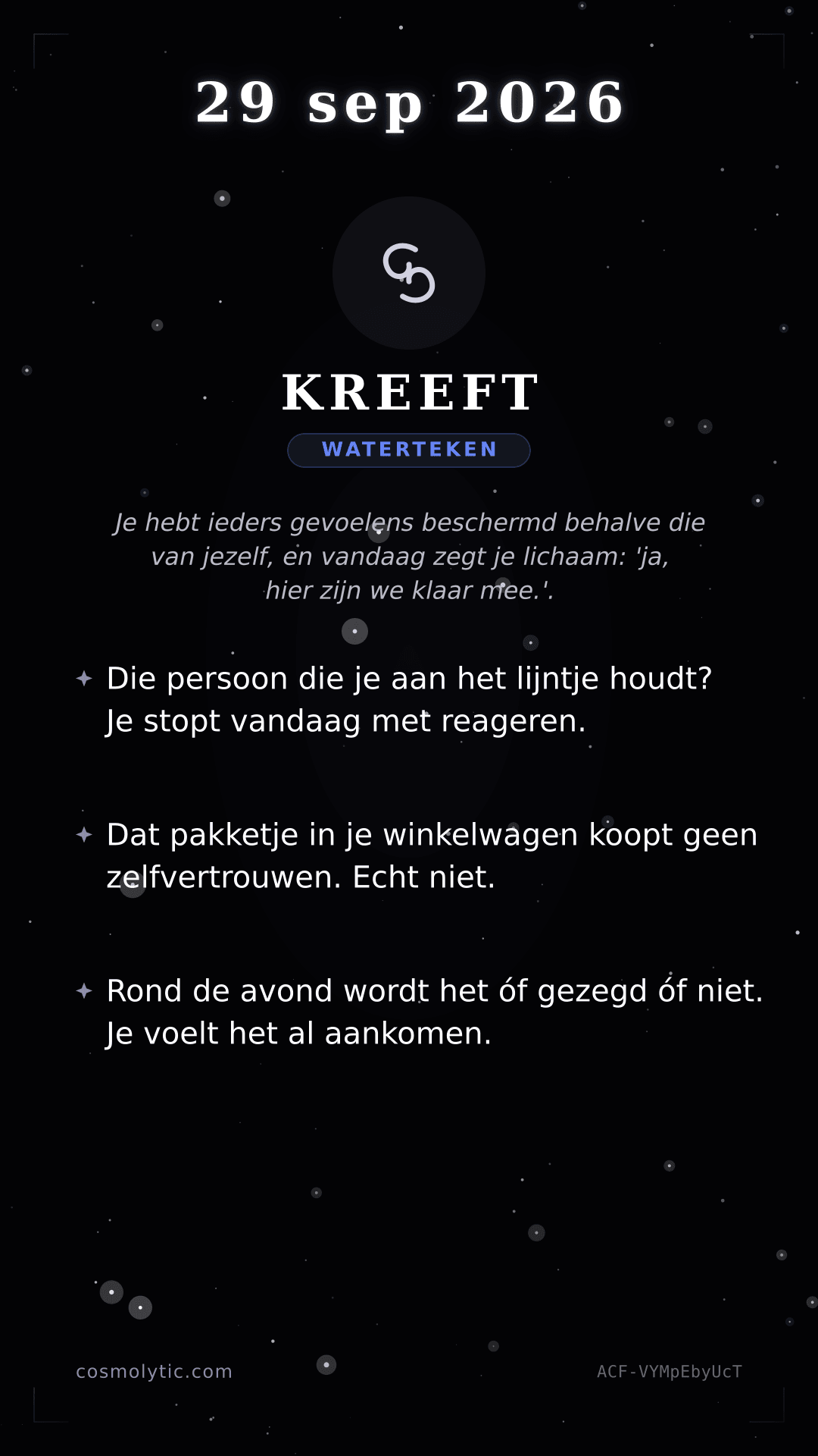 Kreeft daghoroscoop kaart voor 29 september 2026