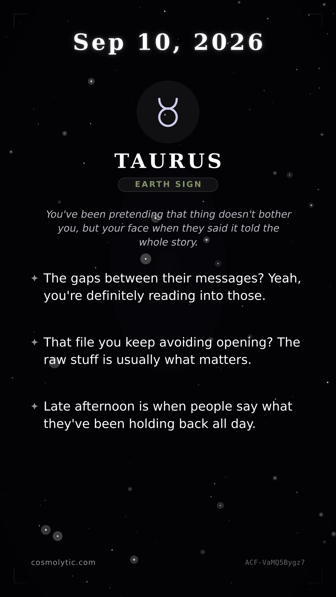 Taurus daily horoscope card for September 10, 2026