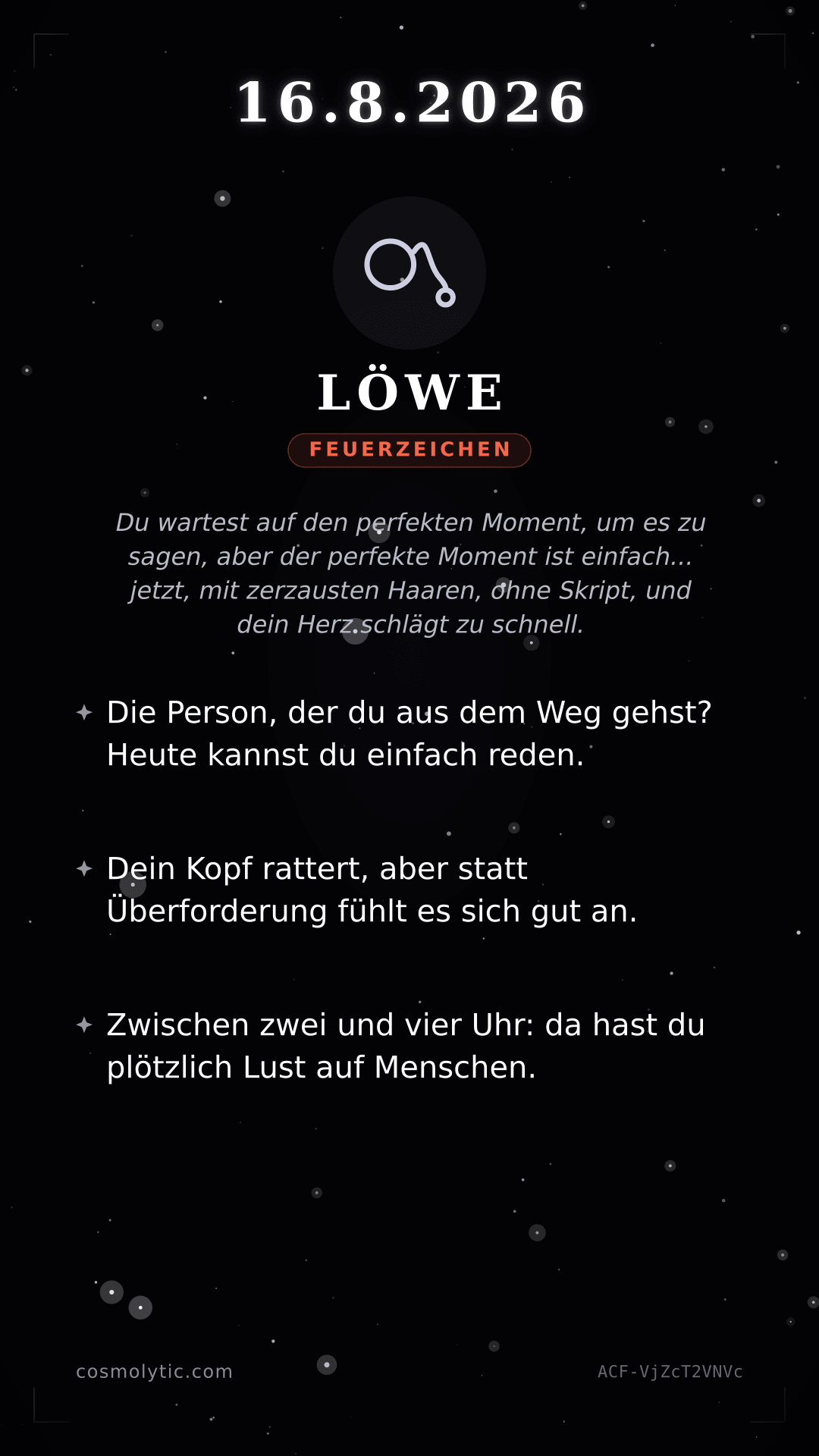 Löwe Tageshoroskop-Karte für 16. August 2026