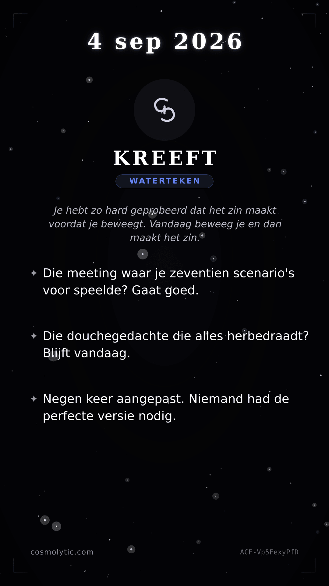 Kreeft daghoroscoop kaart voor 4 september 2026