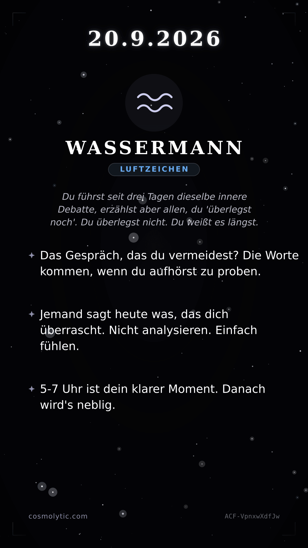 Wassermann Tageshoroskop-Karte für Morgen