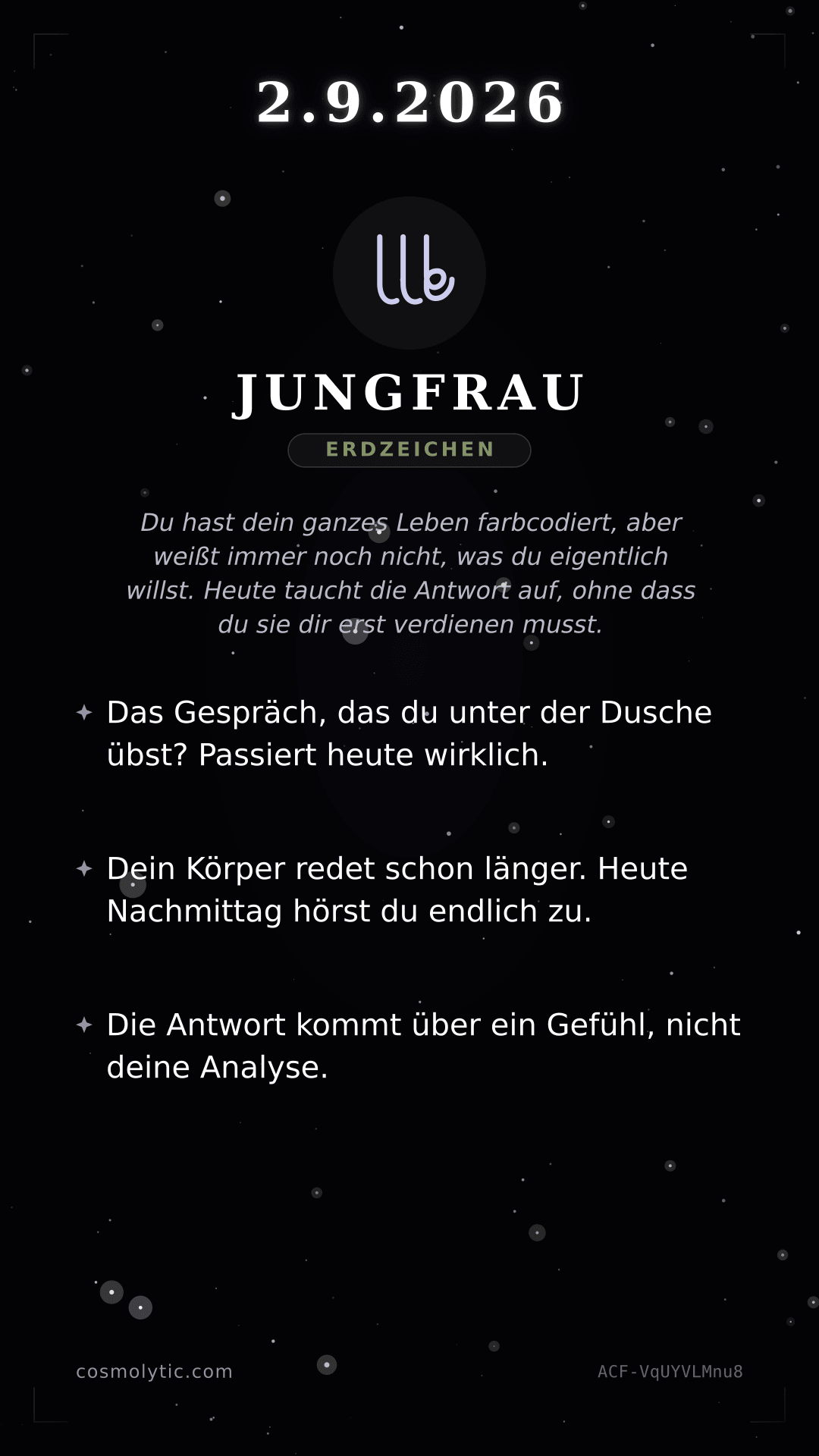 Jungfrau Tageshoroskop-Karte für 2. September 2026
