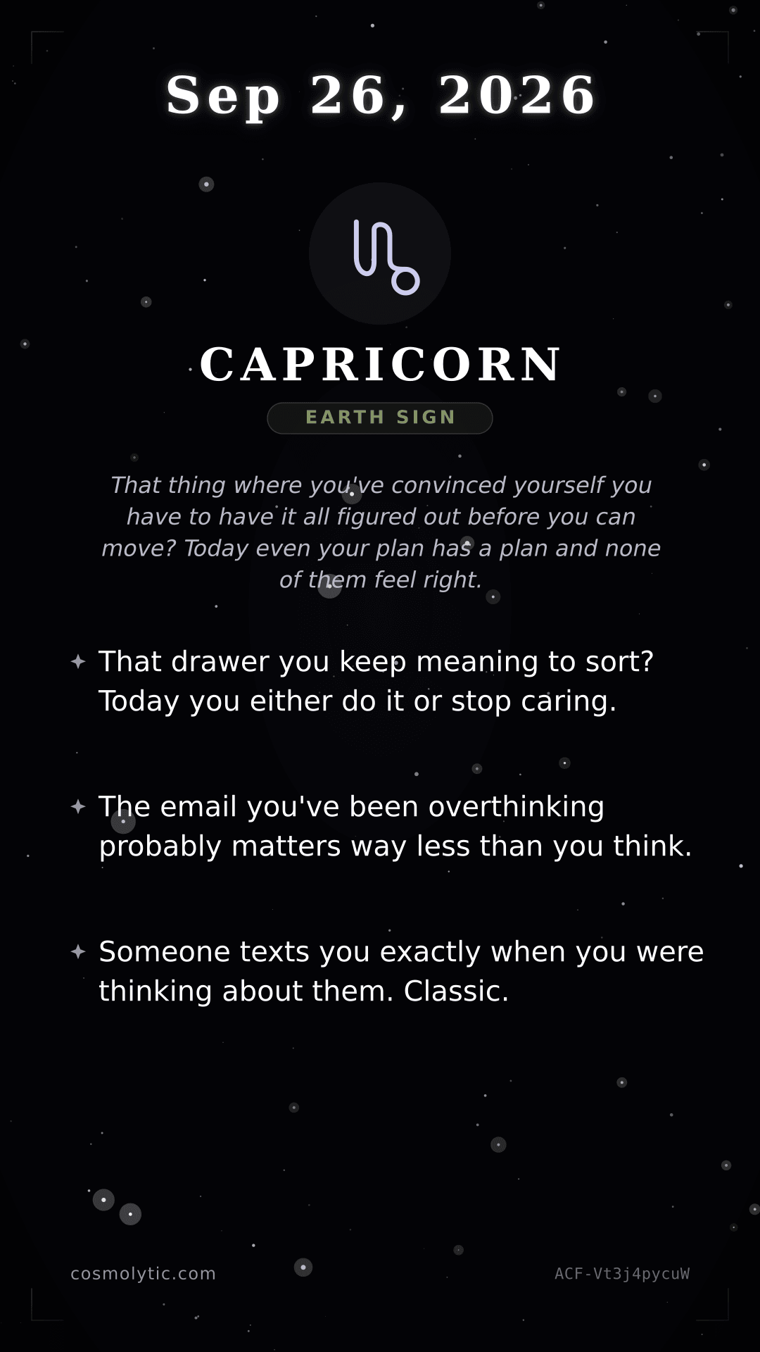 Capricorn daily horoscope card for September 26, 2026