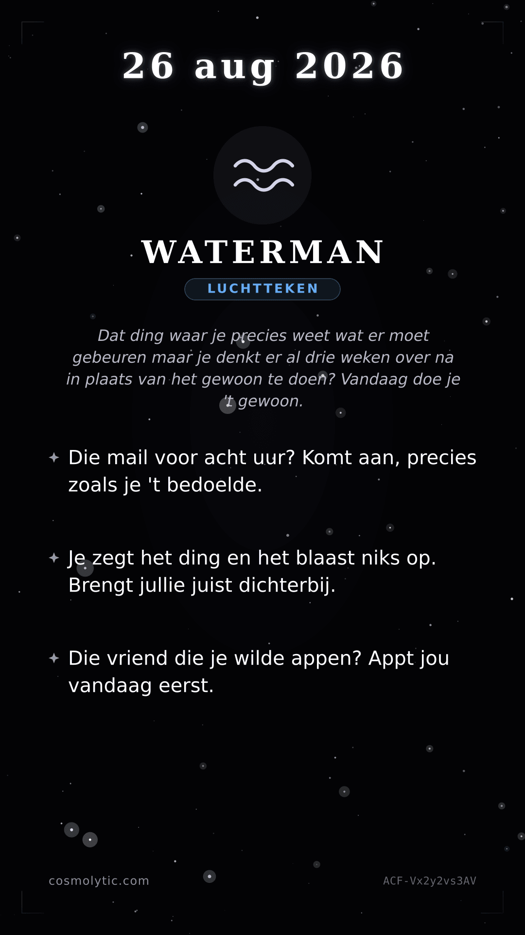 Waterman daghoroscoop kaart voor 26 augustus 2026