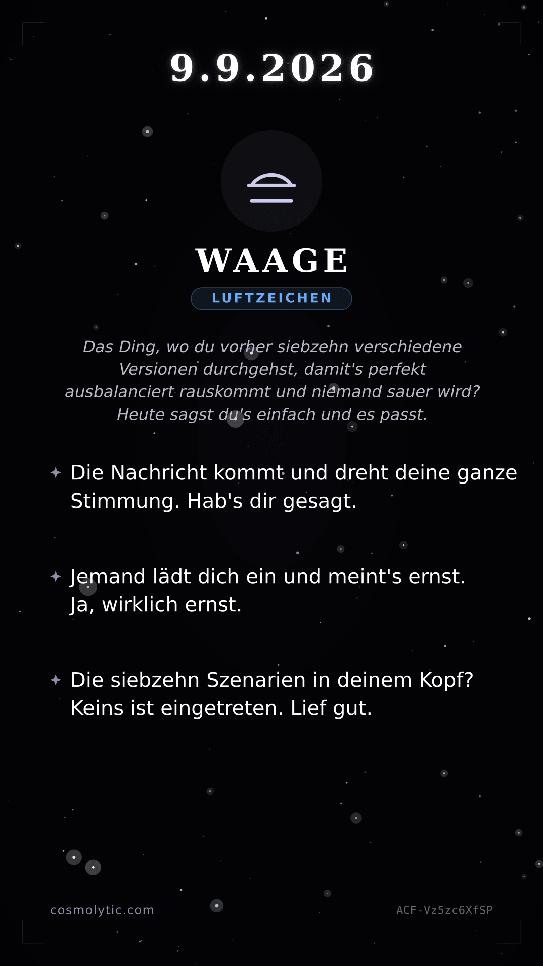 Waage Tageshoroskop-Karte für 9. September 2026