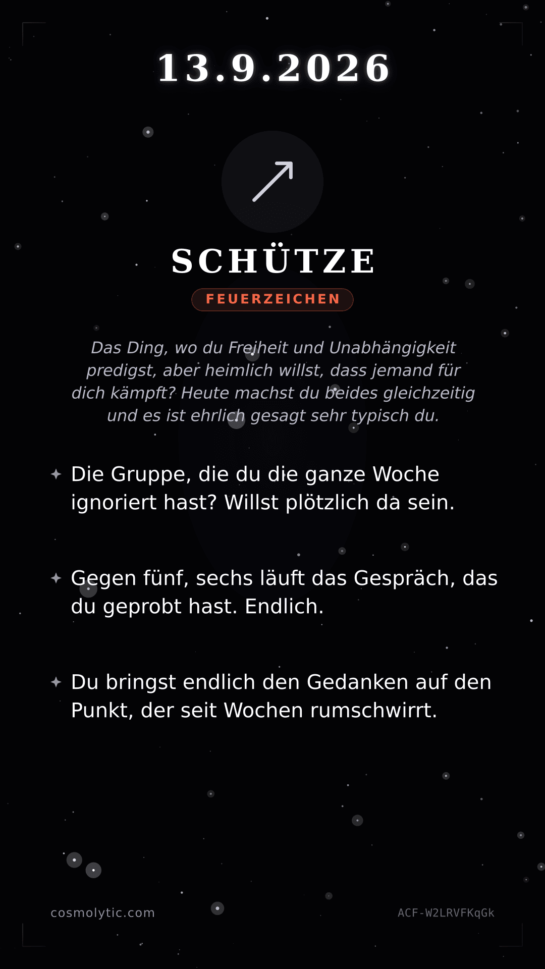 Schütze Tageshoroskop-Karte für 13. September 2026