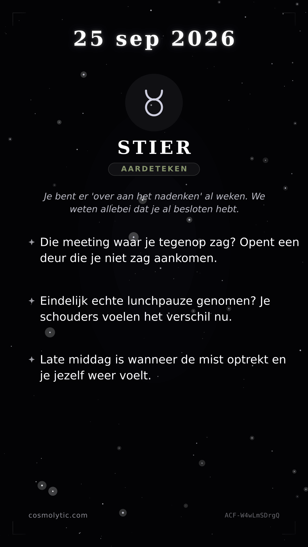 Stier daghoroscoop kaart voor 25 september 2026