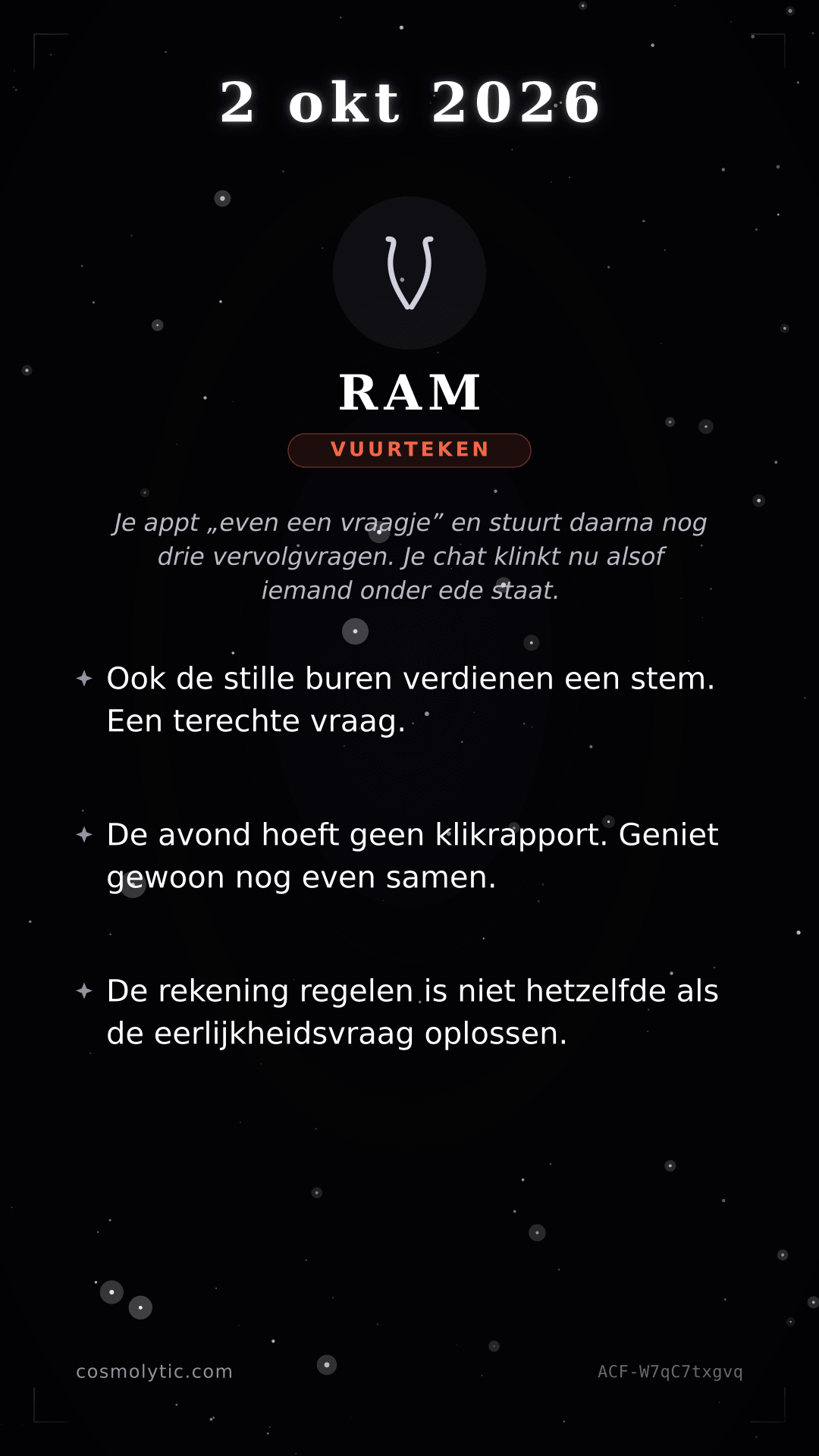 Ram daghoroscoop kaart voor 2 oktober 2026