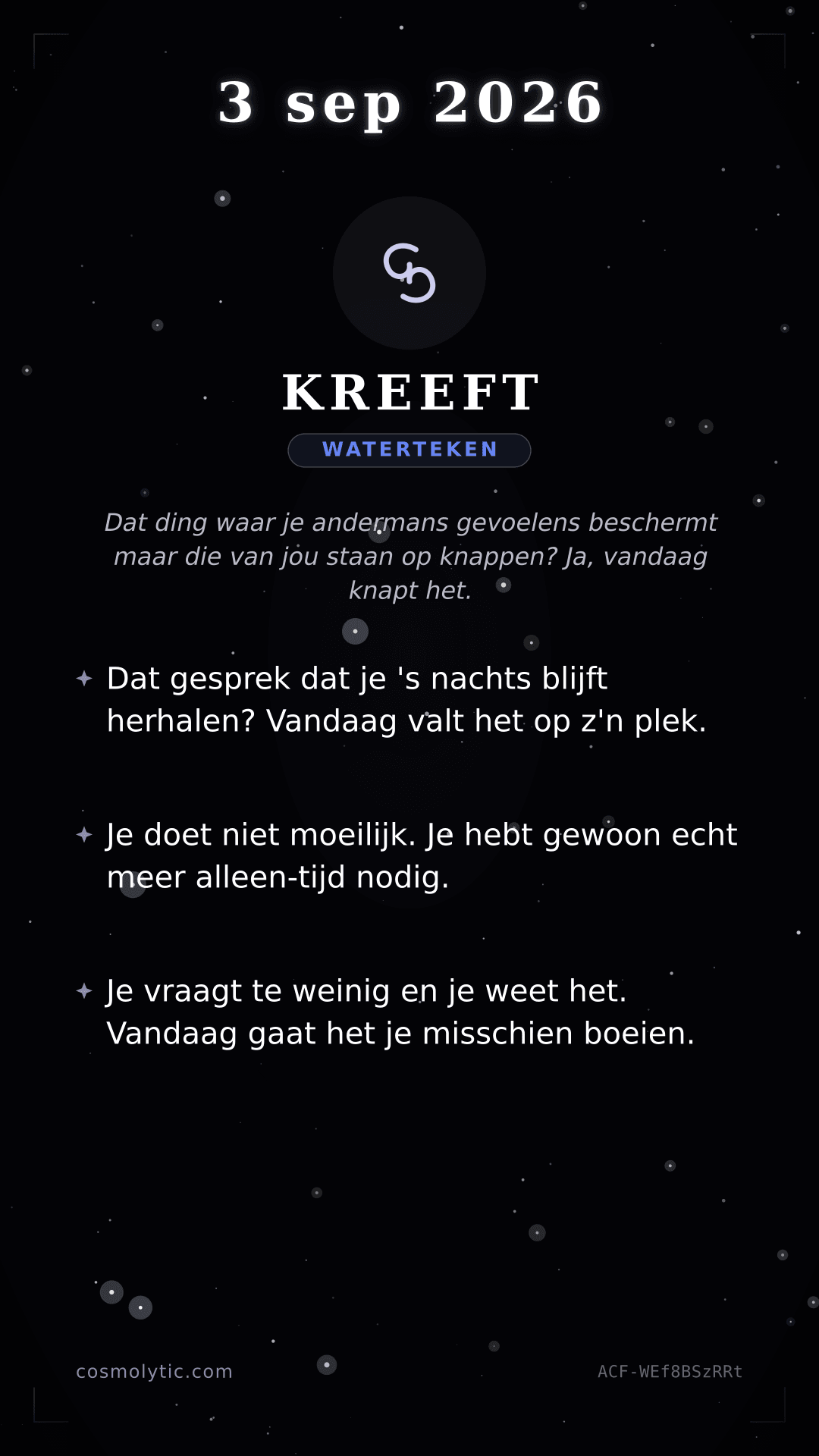Kreeft daghoroscoop kaart voor 3 september 2026