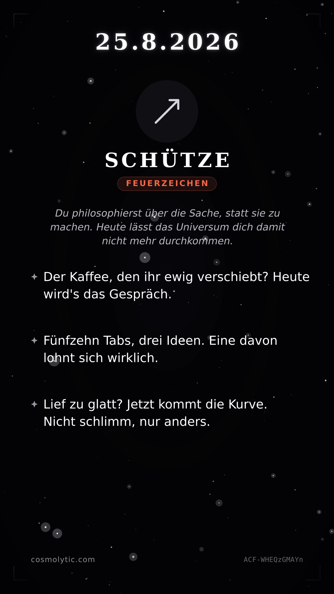 Schütze Tageshoroskop-Karte für 25. August 2026