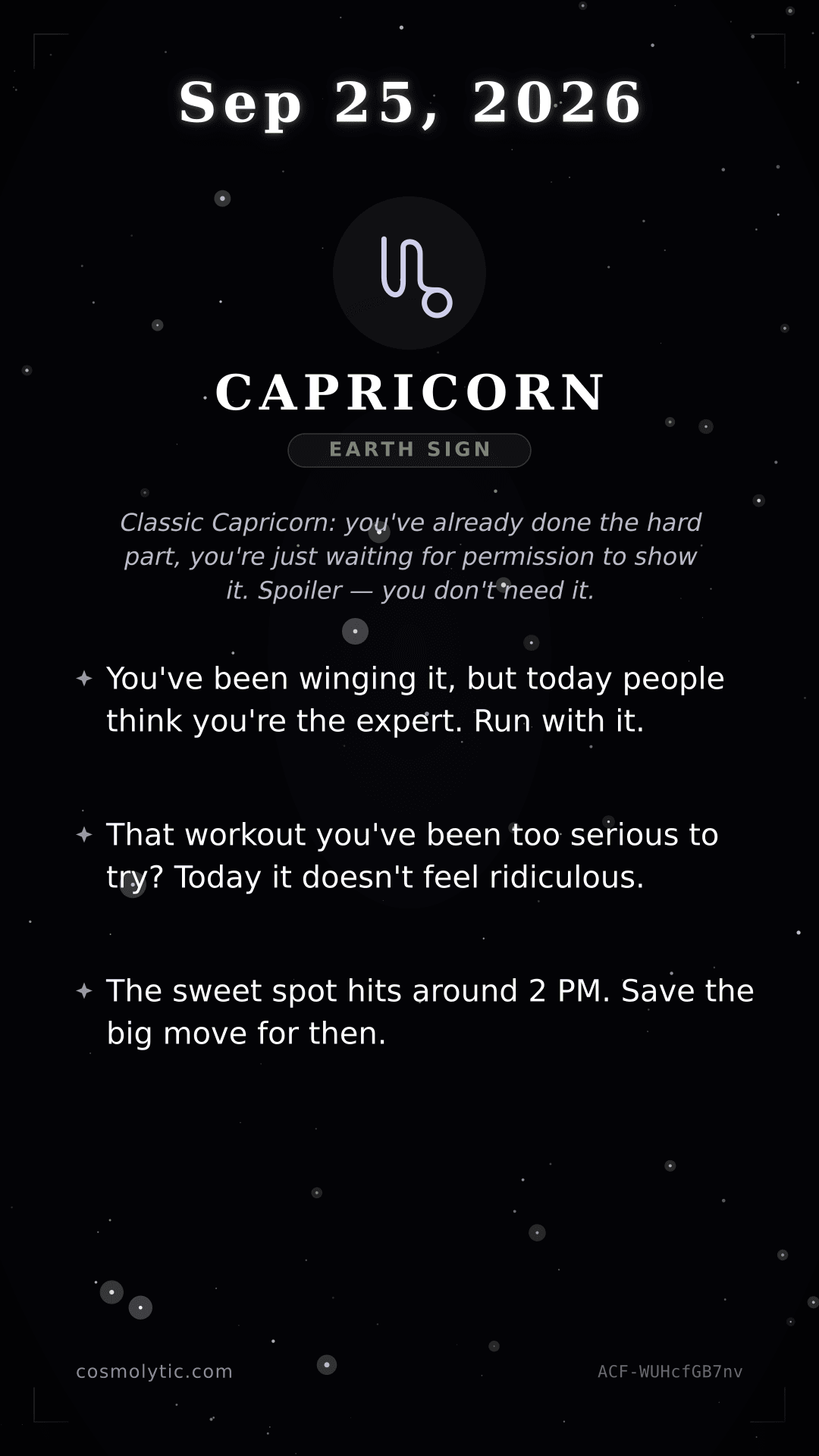 Capricorn daily horoscope card for September 25, 2026