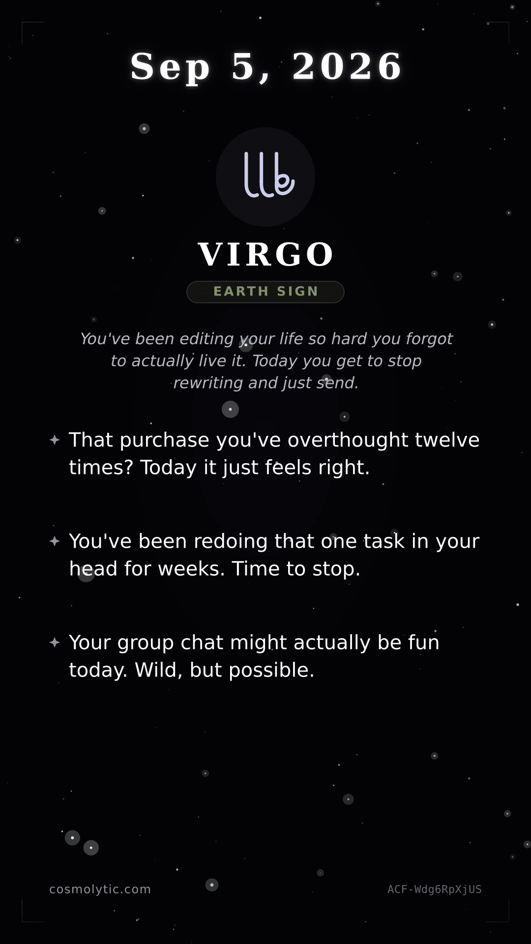 Virgo daily horoscope card for September 5, 2026