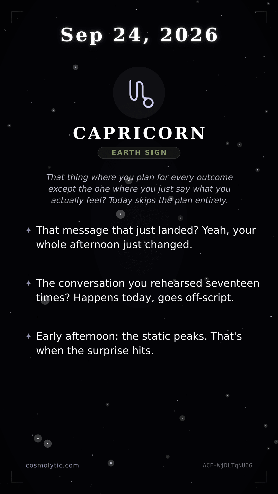 Capricorn daily horoscope card for September 24, 2026