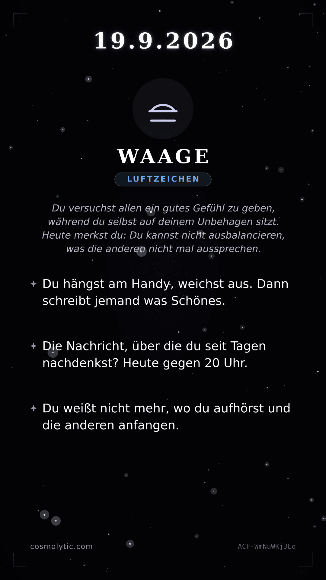 Waage Tageshoroskop-Karte für 19. September 2026