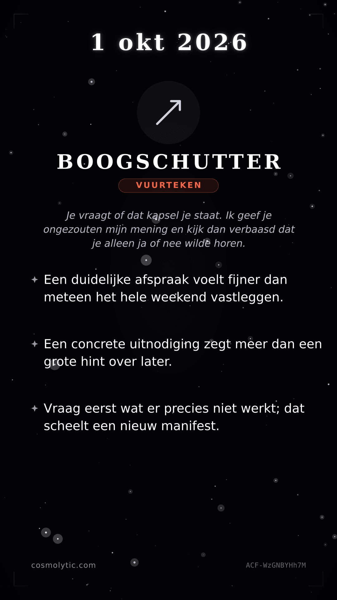 Boogschutter daghoroscoop kaart voor 1 oktober 2026