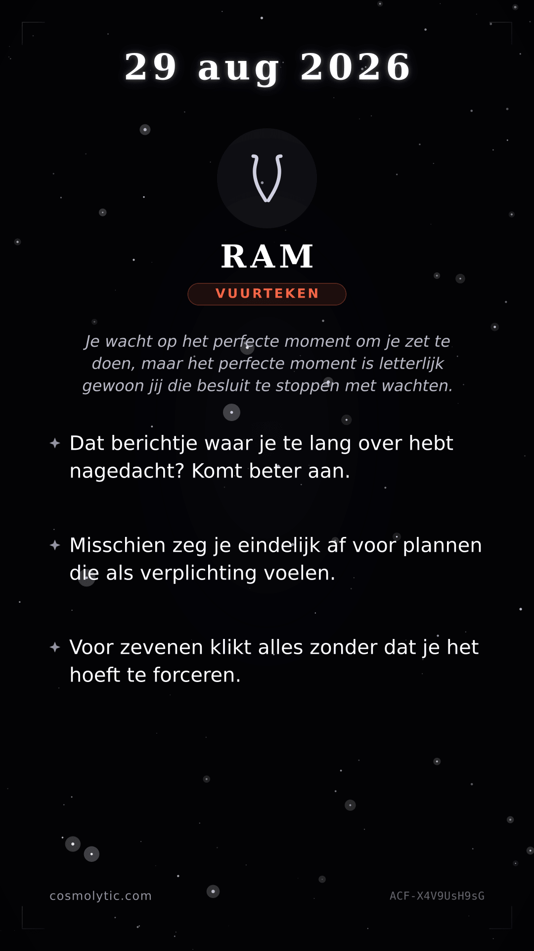 Ram daghoroscoop kaart voor 29 augustus 2026