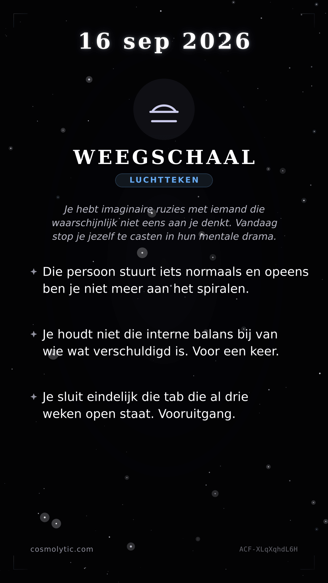 Weegschaal daghoroscoop kaart voor 16 september 2026