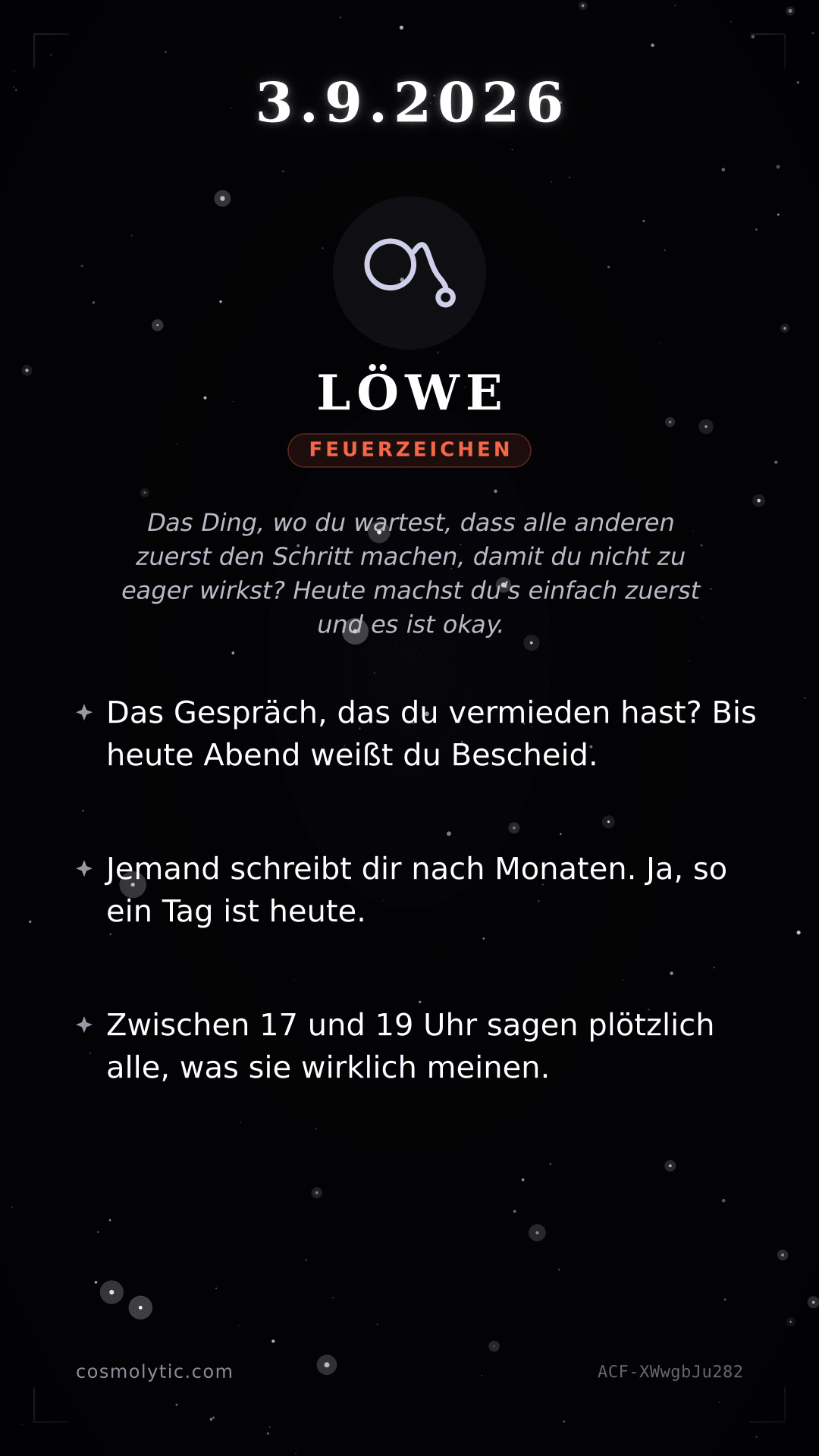 Löwe Tageshoroskop-Karte für 3. September 2026