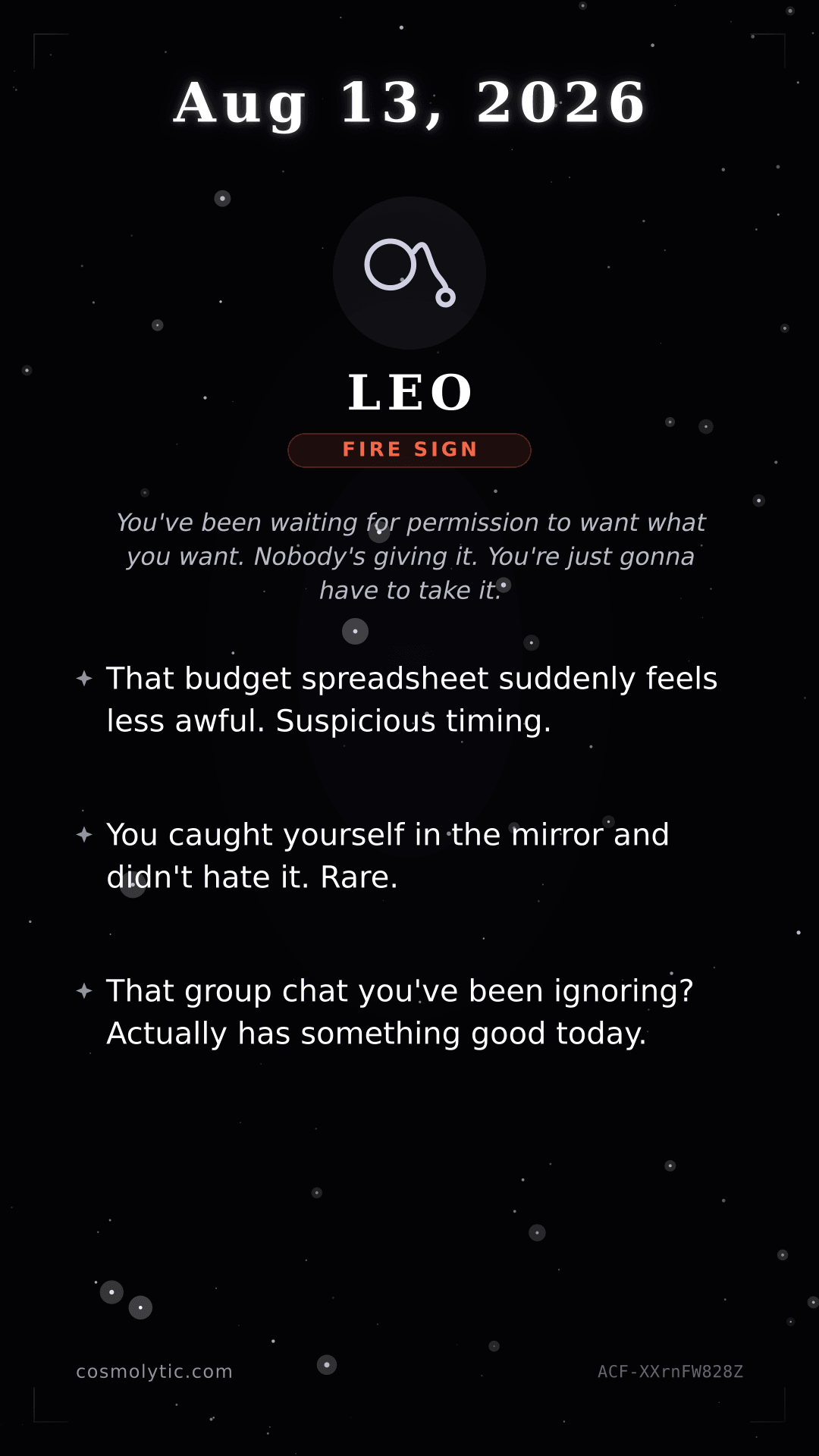 Leo daily horoscope card for August 13, 2026