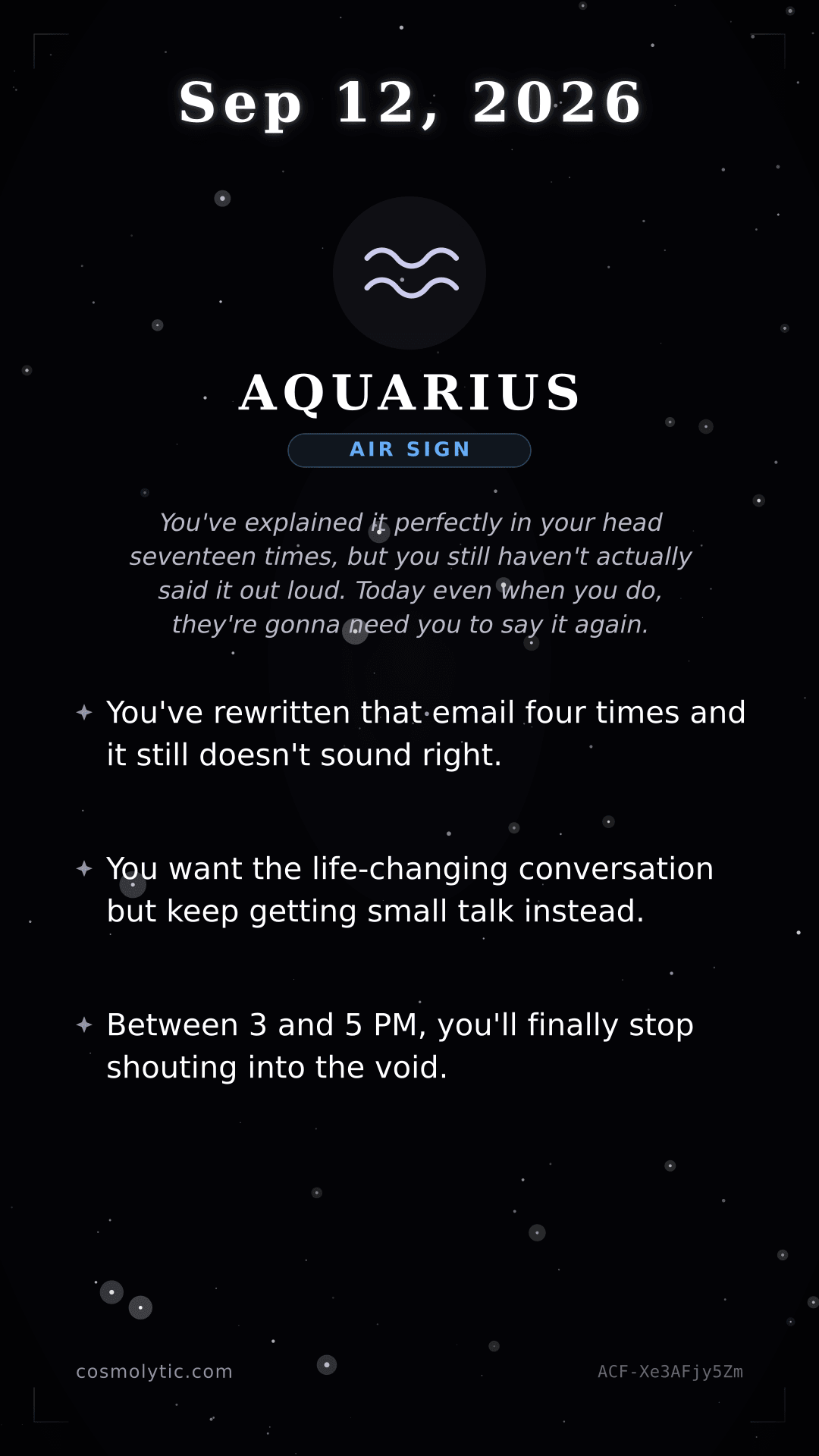 Aquarius daily horoscope card for September 12, 2026