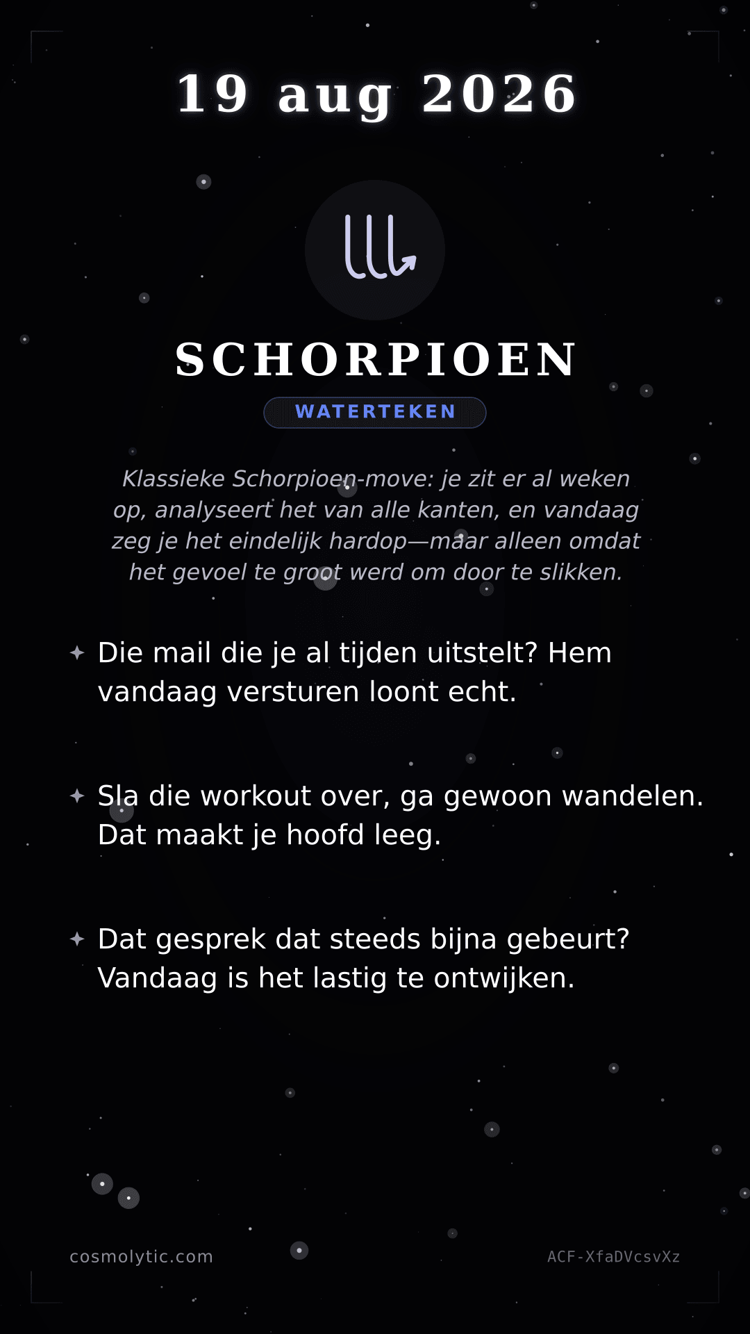 Schorpioen daghoroscoop kaart voor 19 augustus 2026