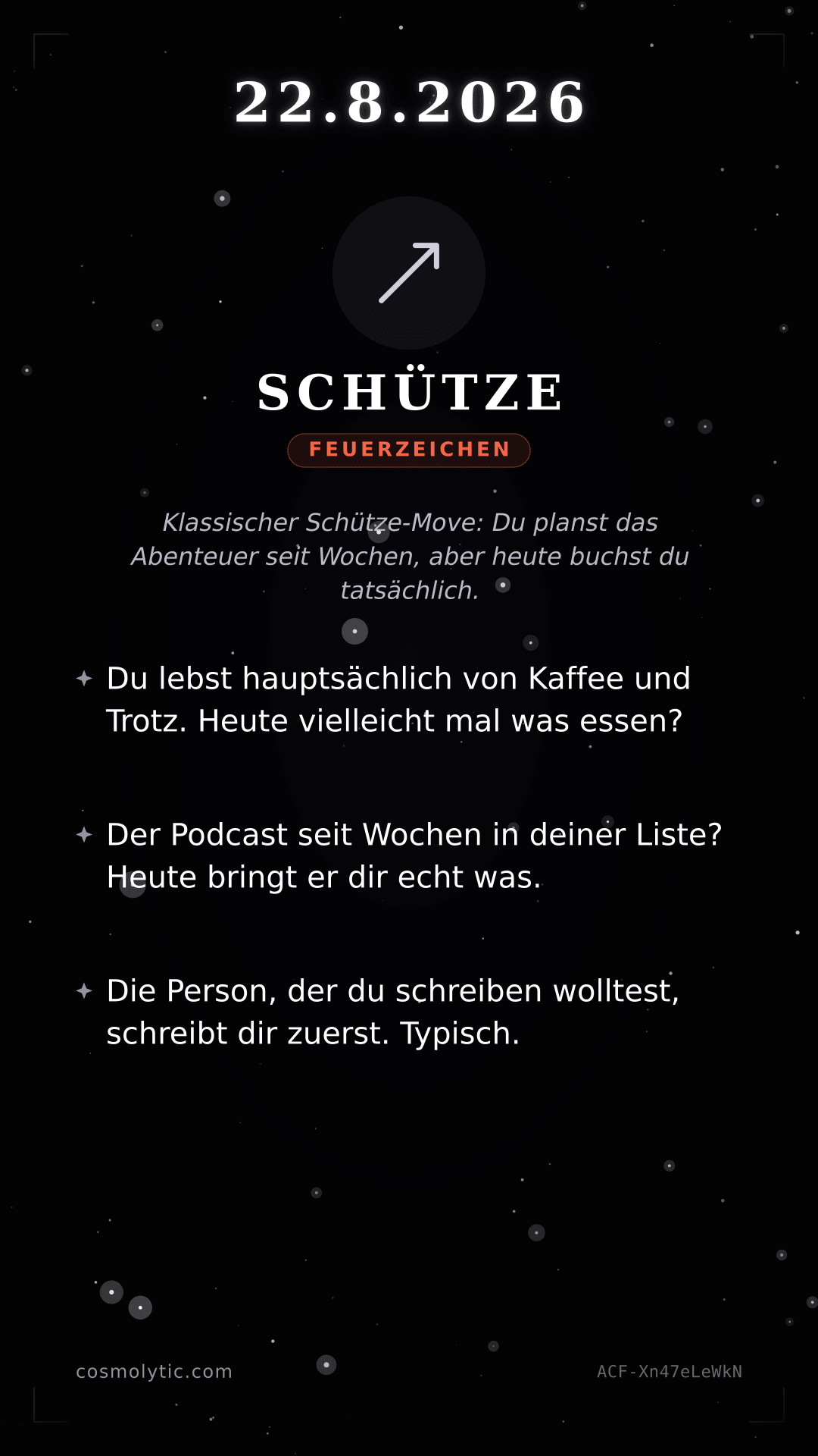 Schütze Tageshoroskop-Karte für 22. August 2026