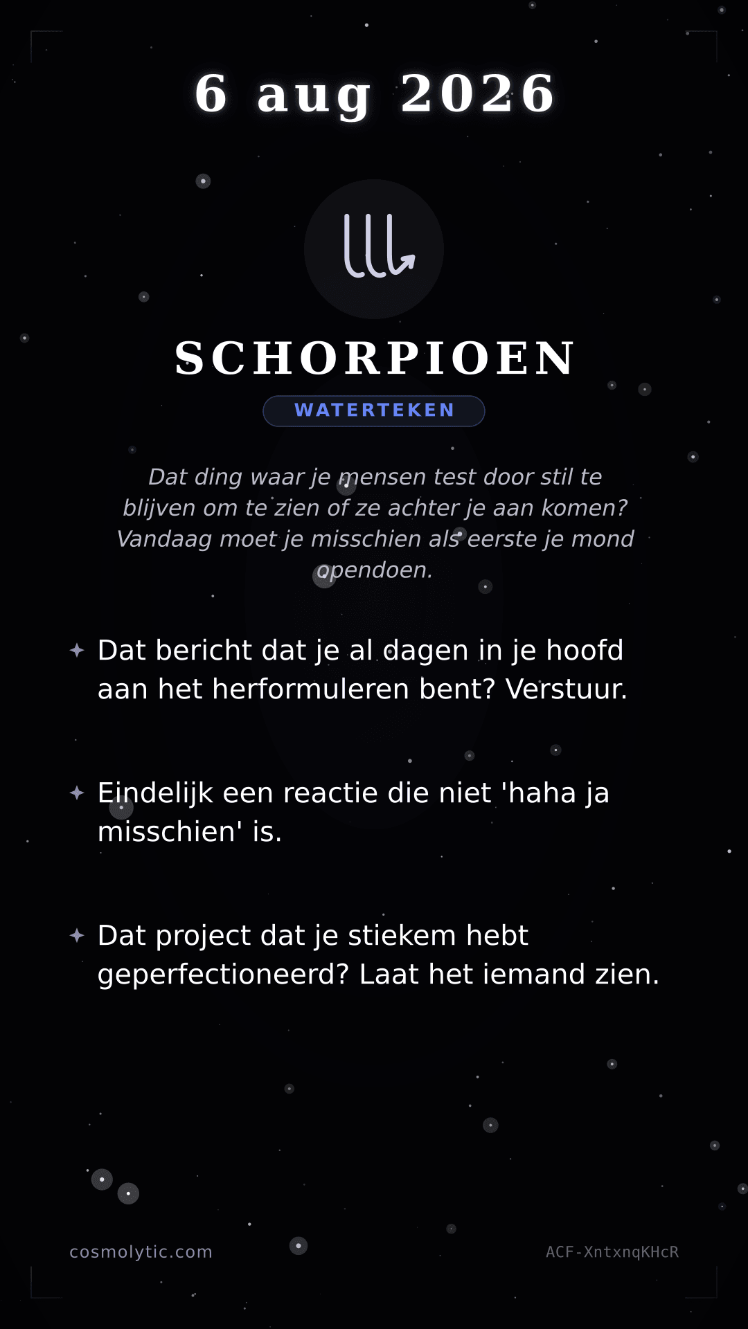 Schorpioen daghoroscoop kaart voor 6 augustus 2026