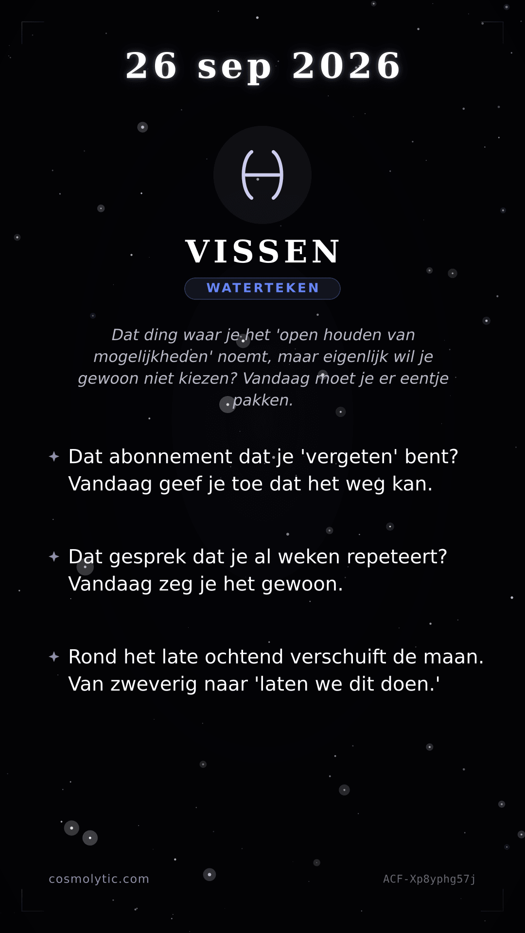 Vissen daghoroscoop kaart voor 26 september 2026