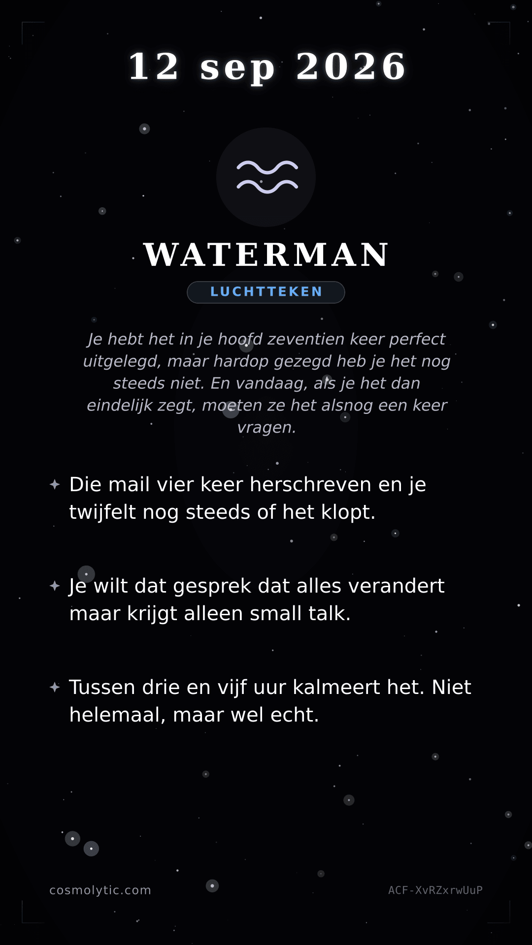 Waterman daghoroscoop kaart voor 12 september 2026