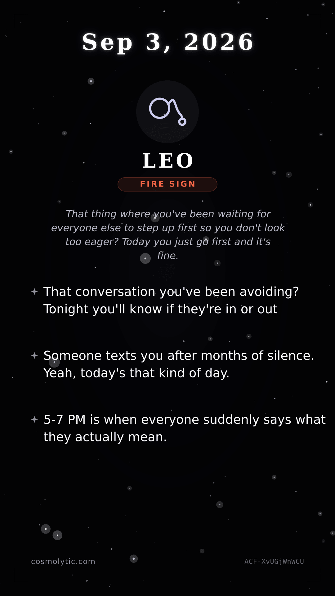 Leo daily horoscope card for September 3, 2026