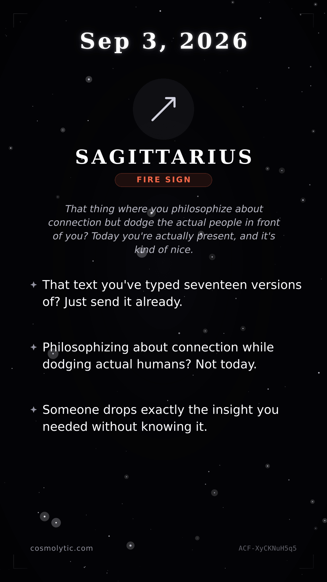 Sagittarius daily horoscope card for September 3, 2026