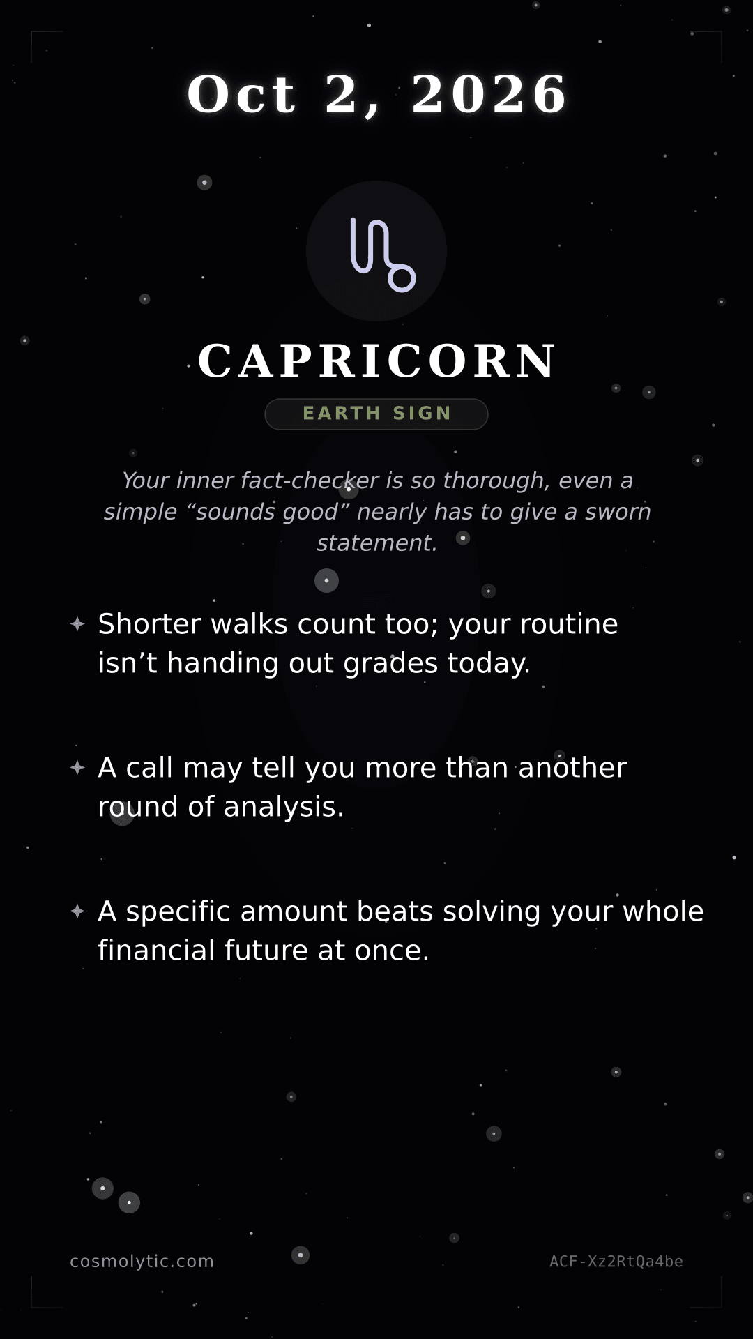Capricorn daily horoscope card for October 2, 2026