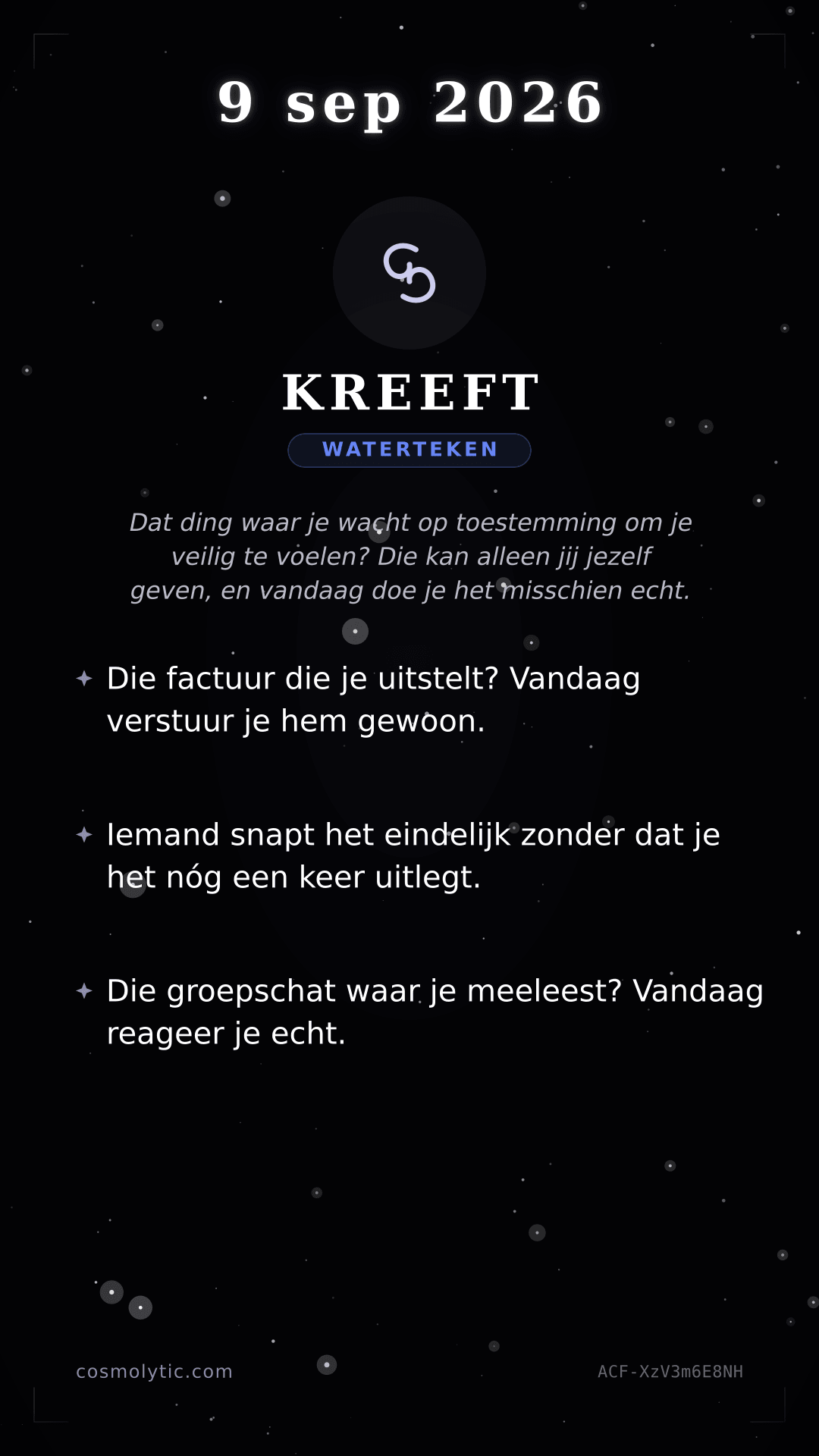 Kreeft daghoroscoop kaart voor 9 september 2026