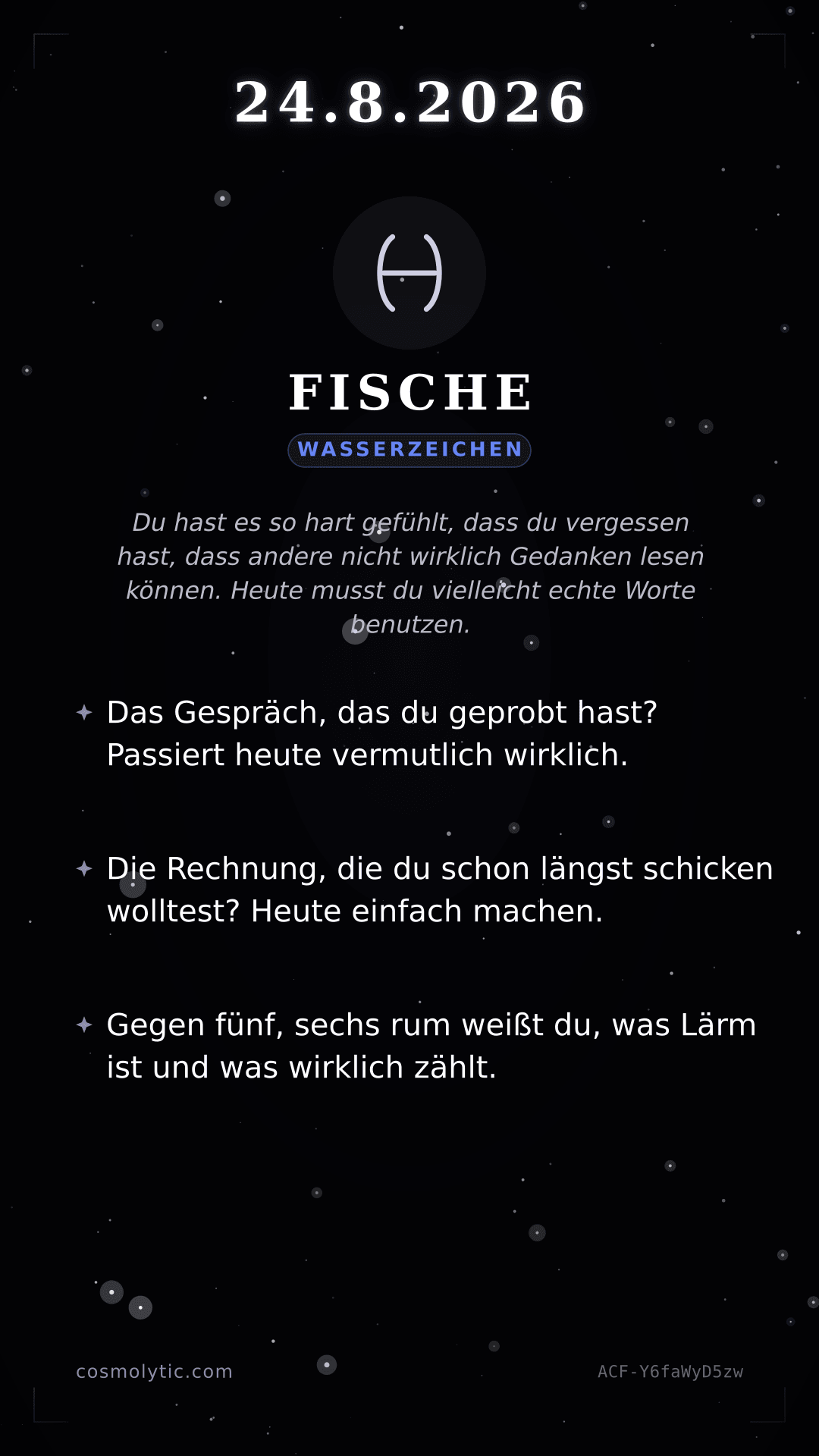 Fische Tageshoroskop-Karte für 24. August 2026