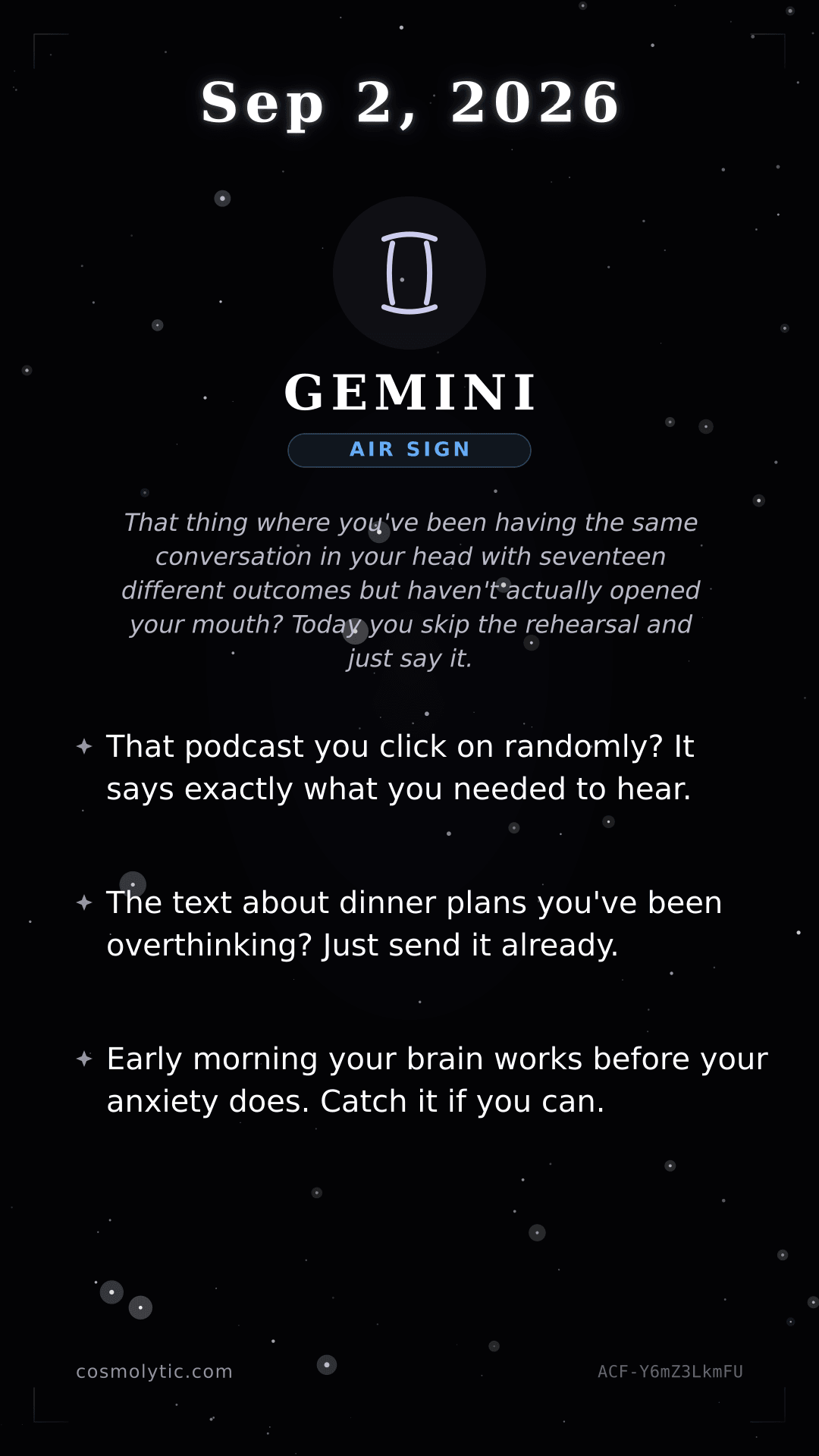Gemini daily horoscope card for September 2, 2026