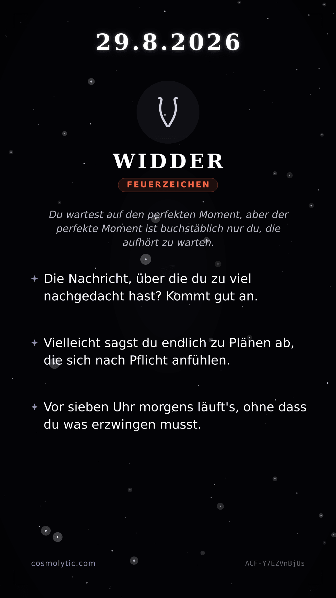 Widder Tageshoroskop-Karte für 29. August 2026