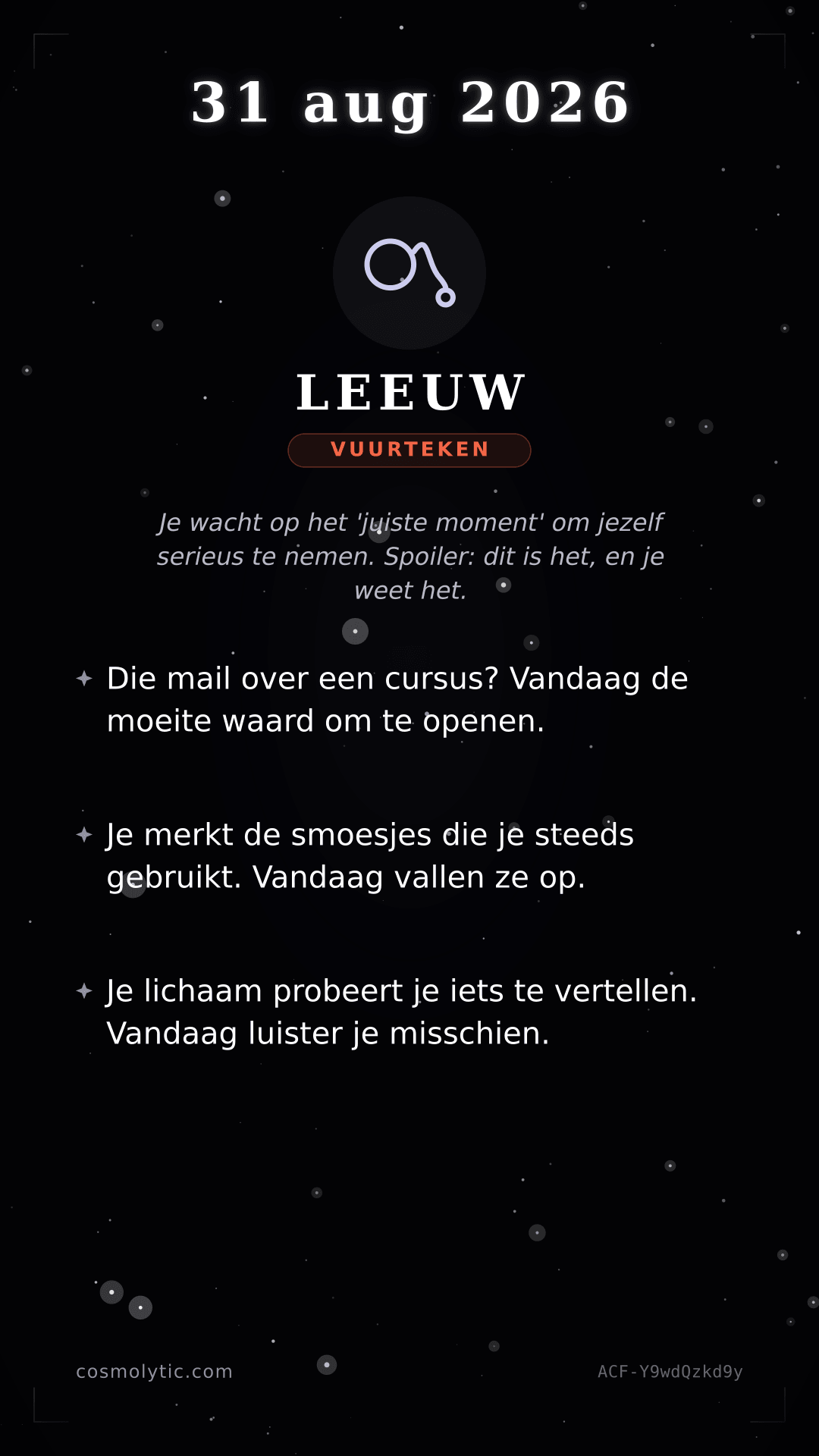 Leeuw daghoroscoop kaart voor 31 augustus 2026