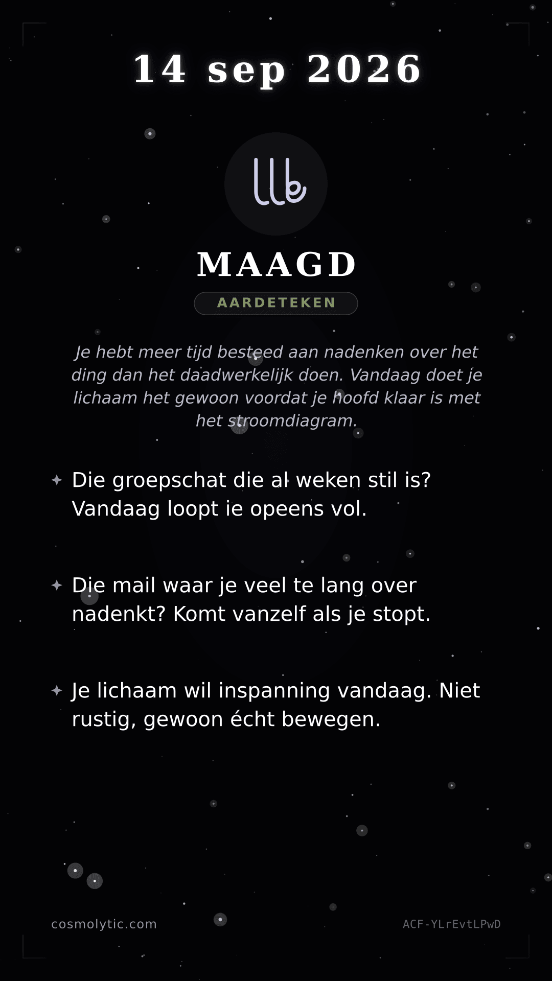 Maagd daghoroscoop kaart voor 14 september 2026