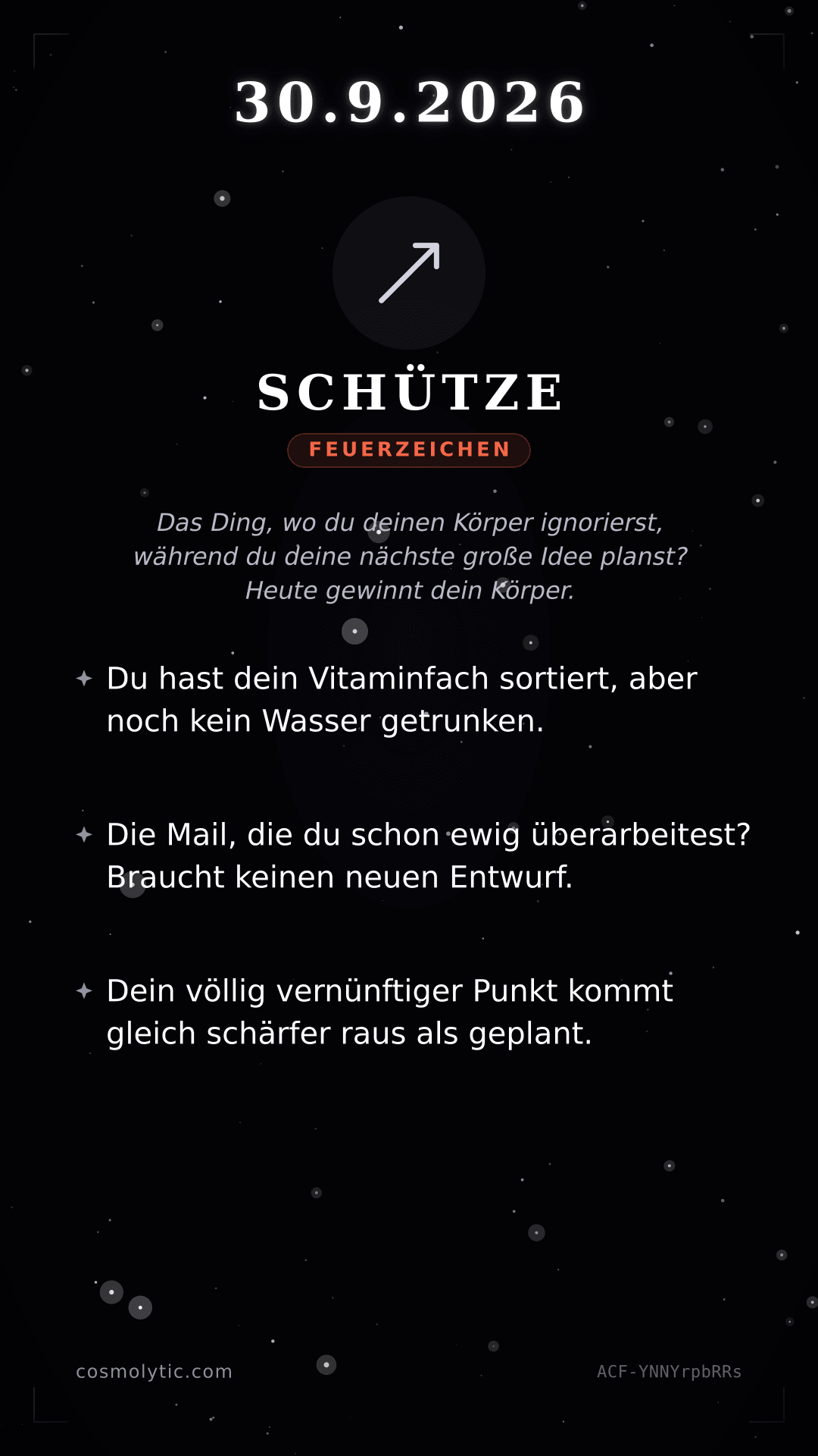 Schütze Tageshoroskop-Karte für 30. September 2026