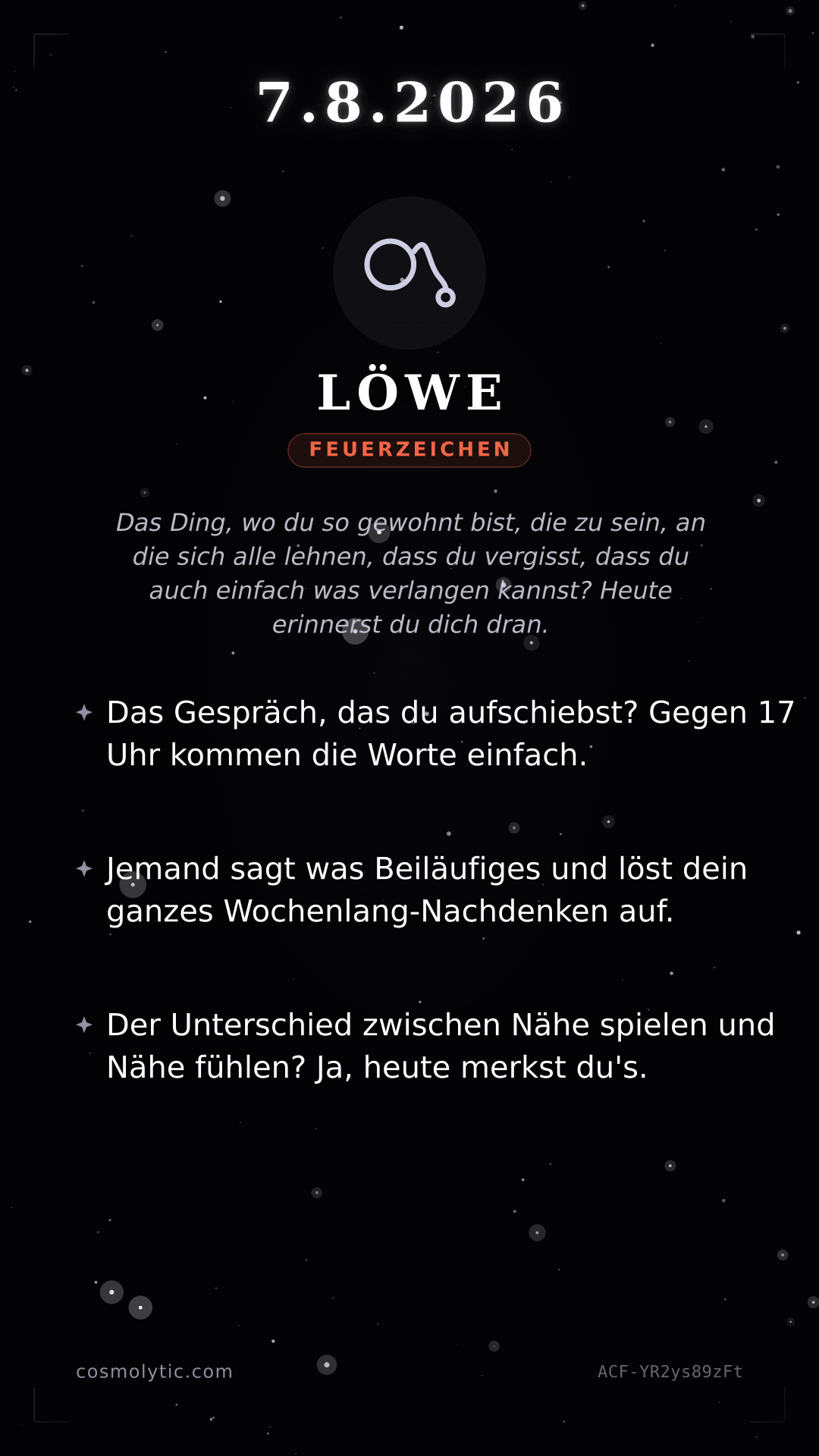 Löwe Tageshoroskop-Karte für 7. August 2026