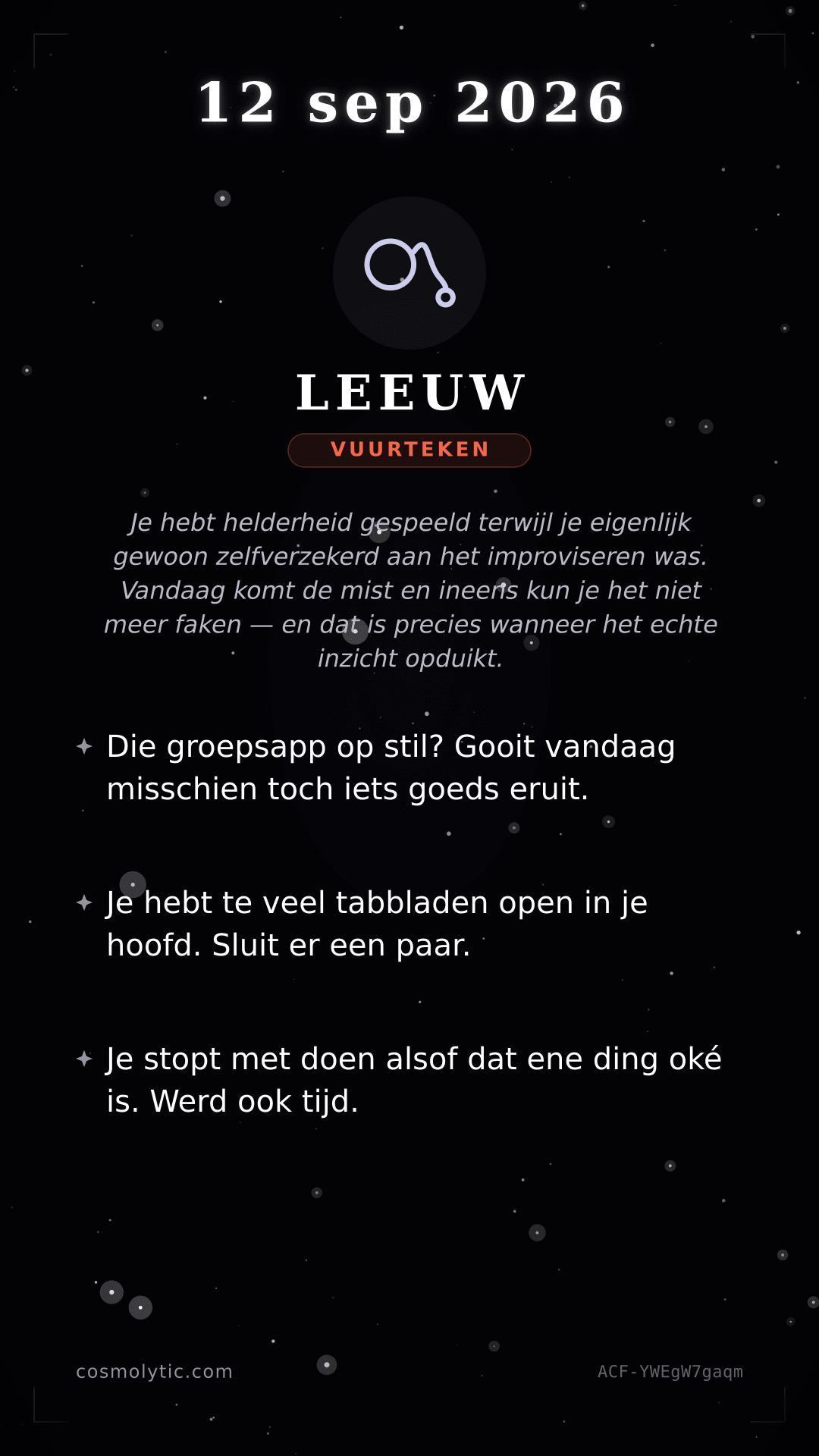 Leeuw daghoroscoop kaart voor 12 september 2026