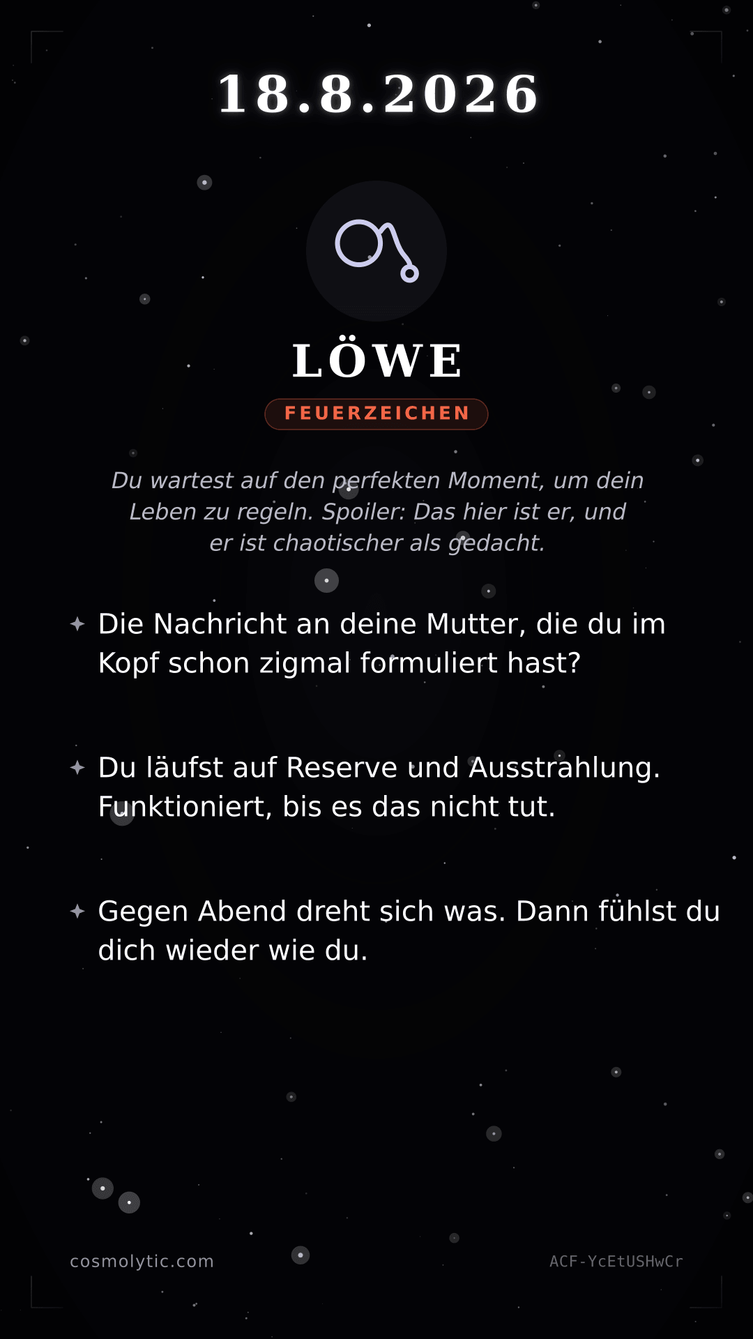 Löwe Tageshoroskop-Karte für 18. August 2026