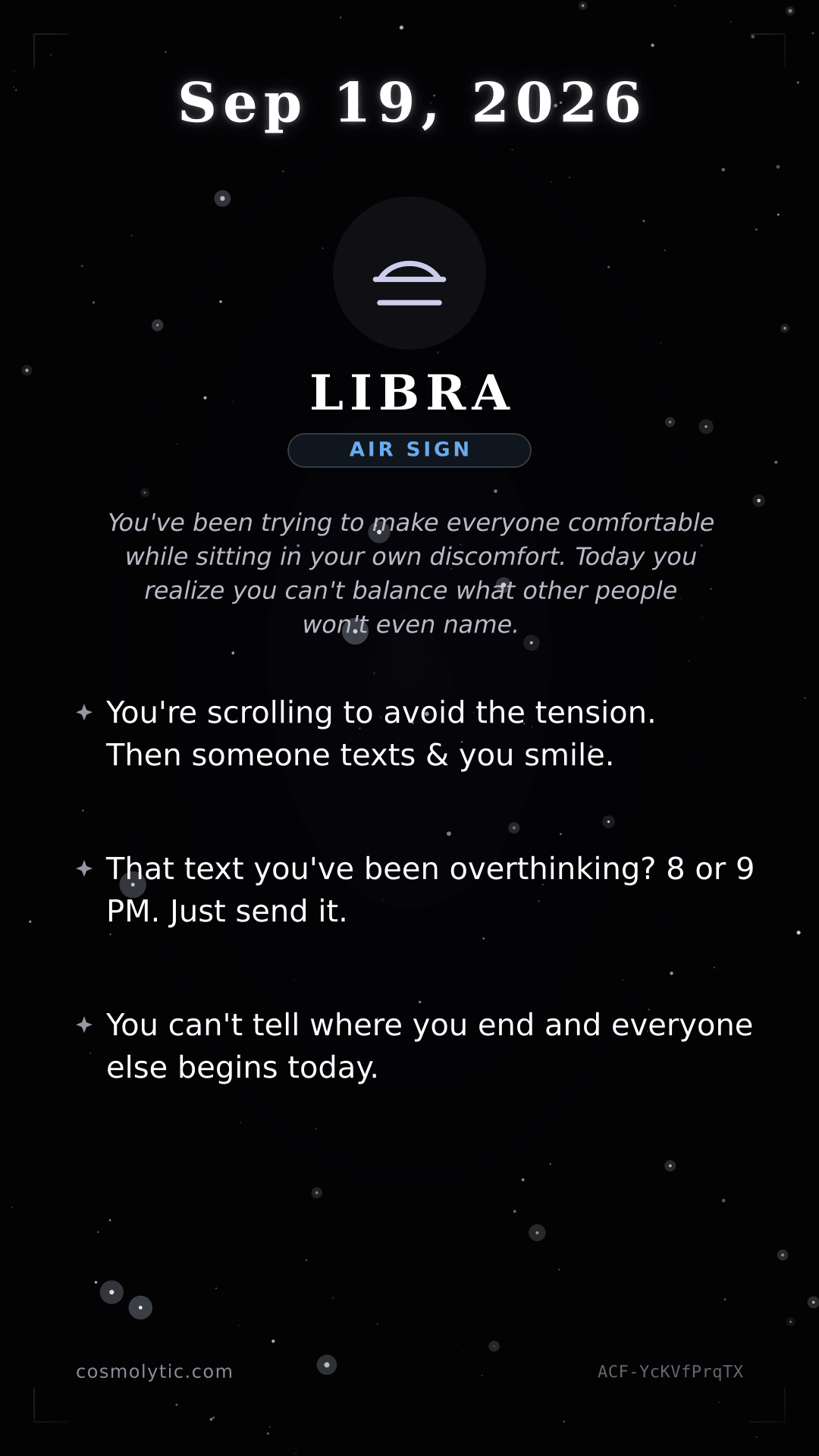 Libra daily horoscope card for September 19, 2026