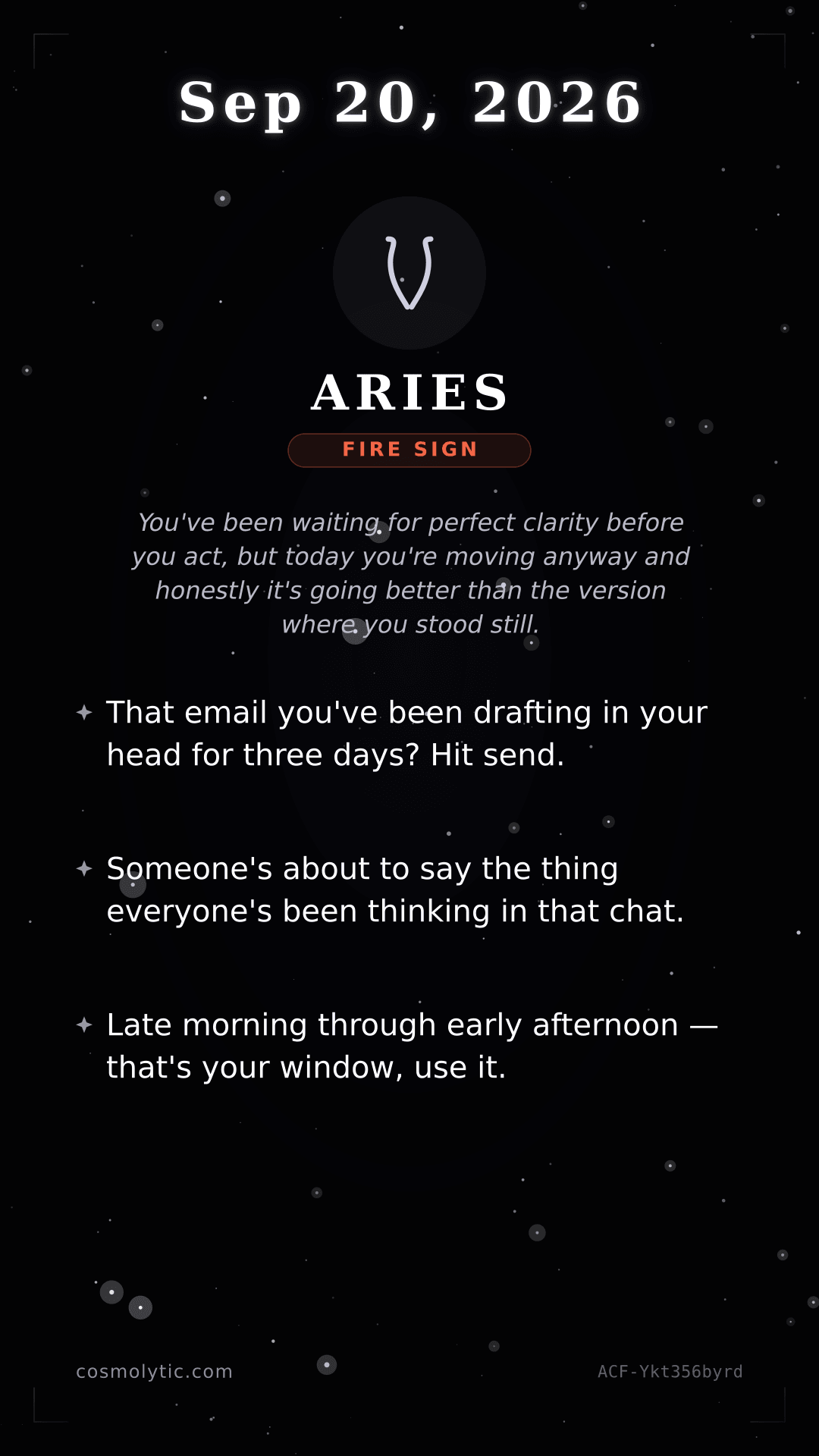 Aries daily horoscope card for Tomorrow