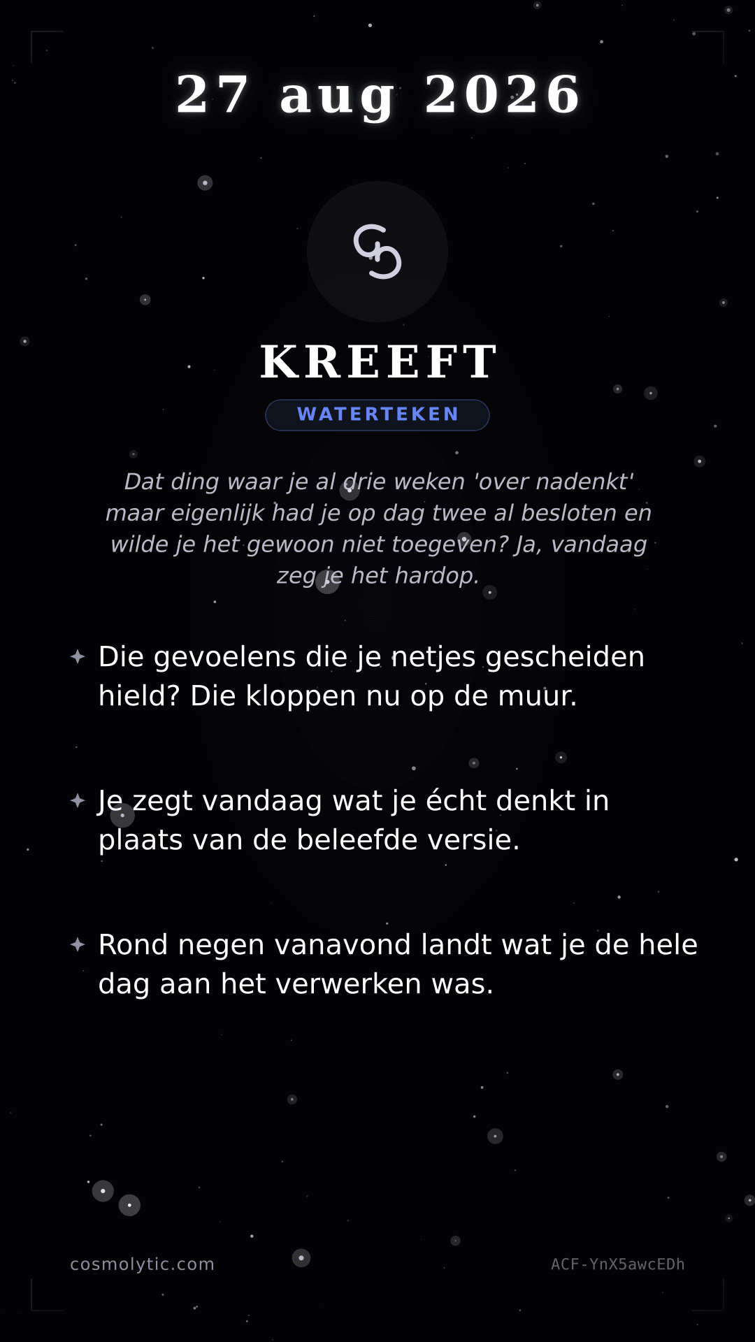 Kreeft daghoroscoop kaart voor 27 augustus 2026
