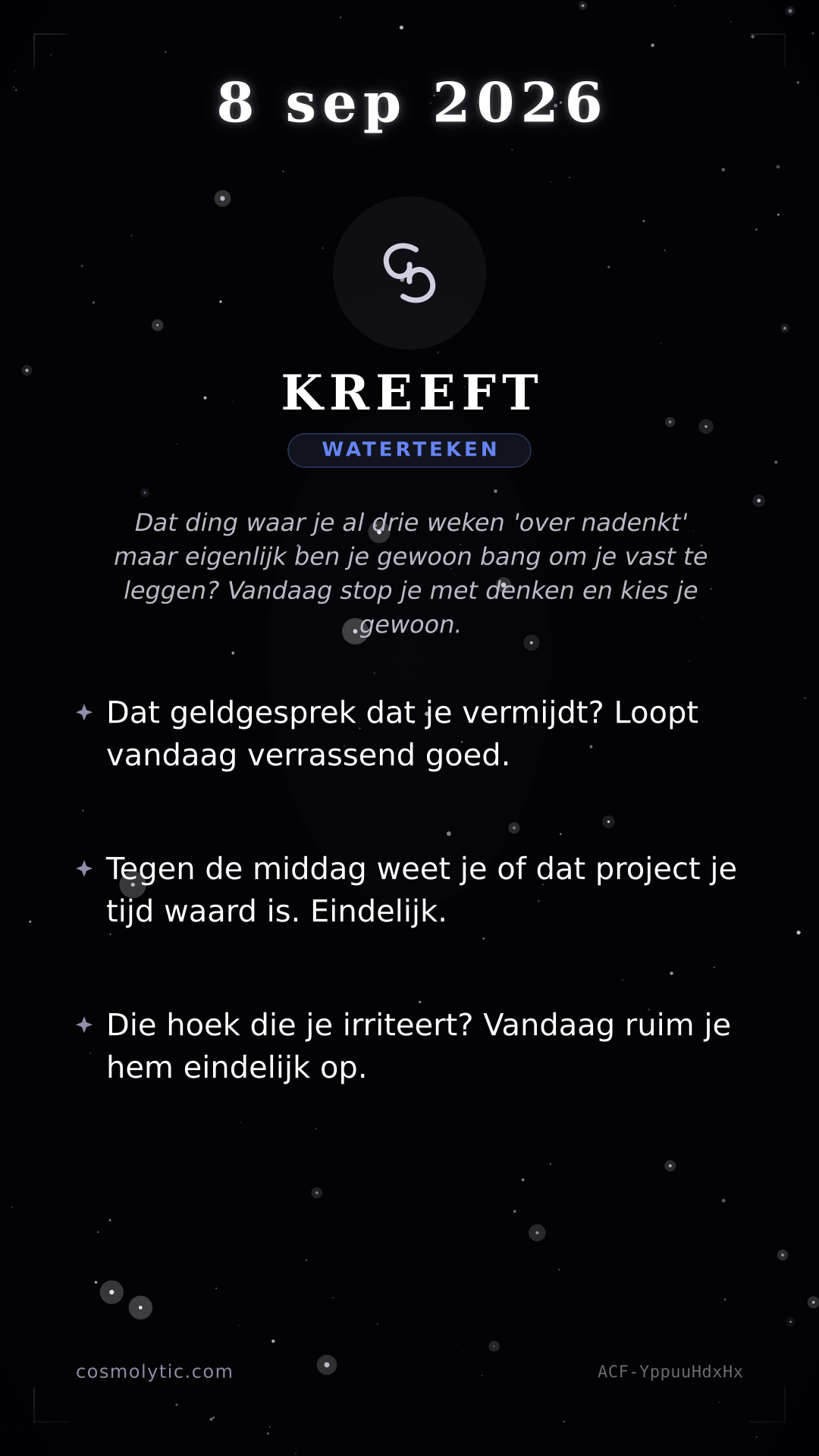 Kreeft daghoroscoop kaart voor 8 september 2026