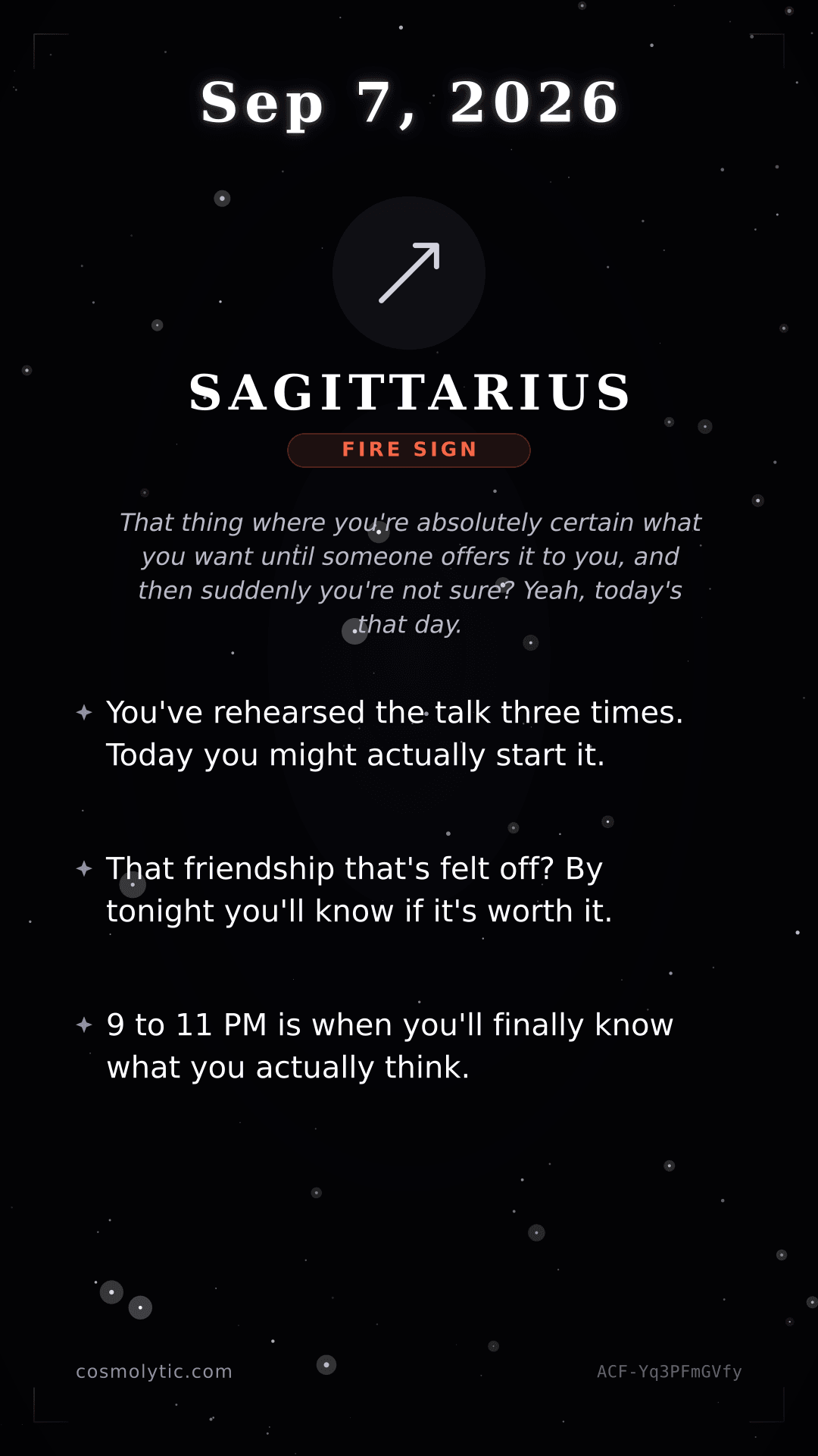 Sagittarius daily horoscope card for September 7, 2026