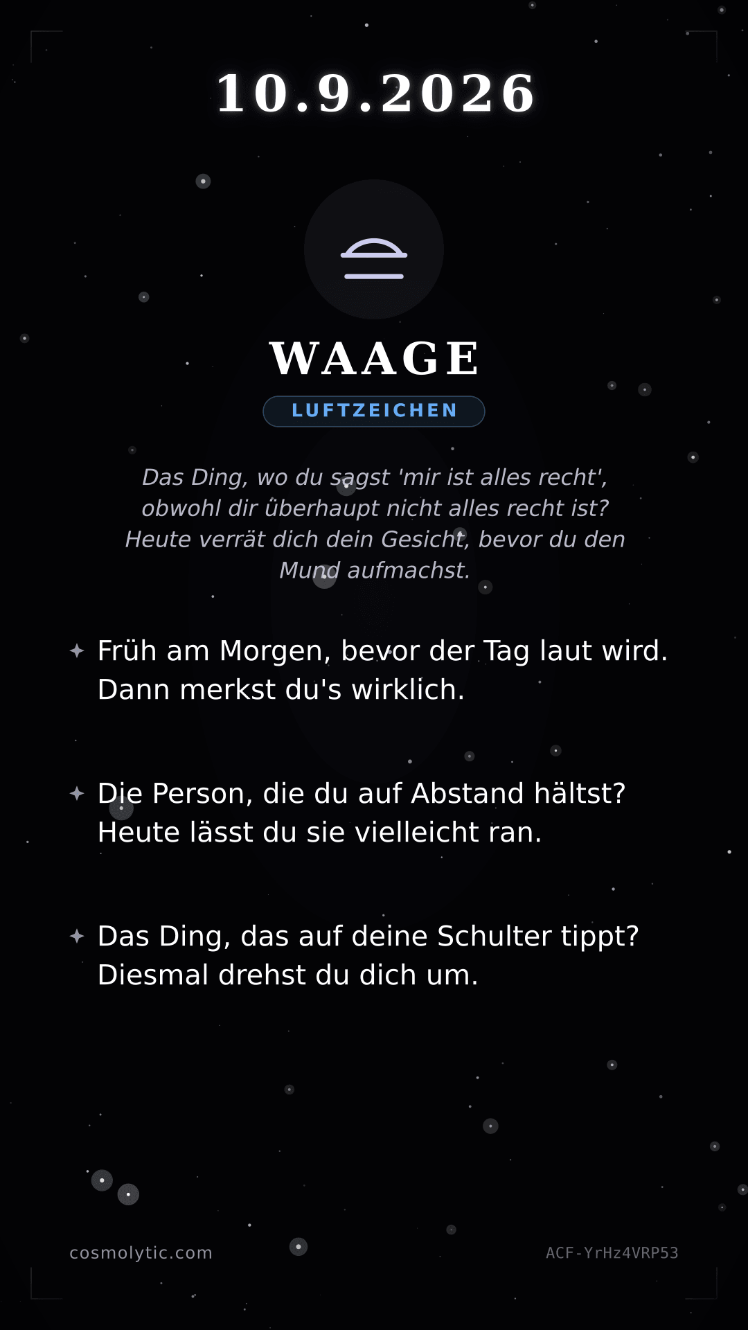 Waage Tageshoroskop-Karte für 10. September 2026